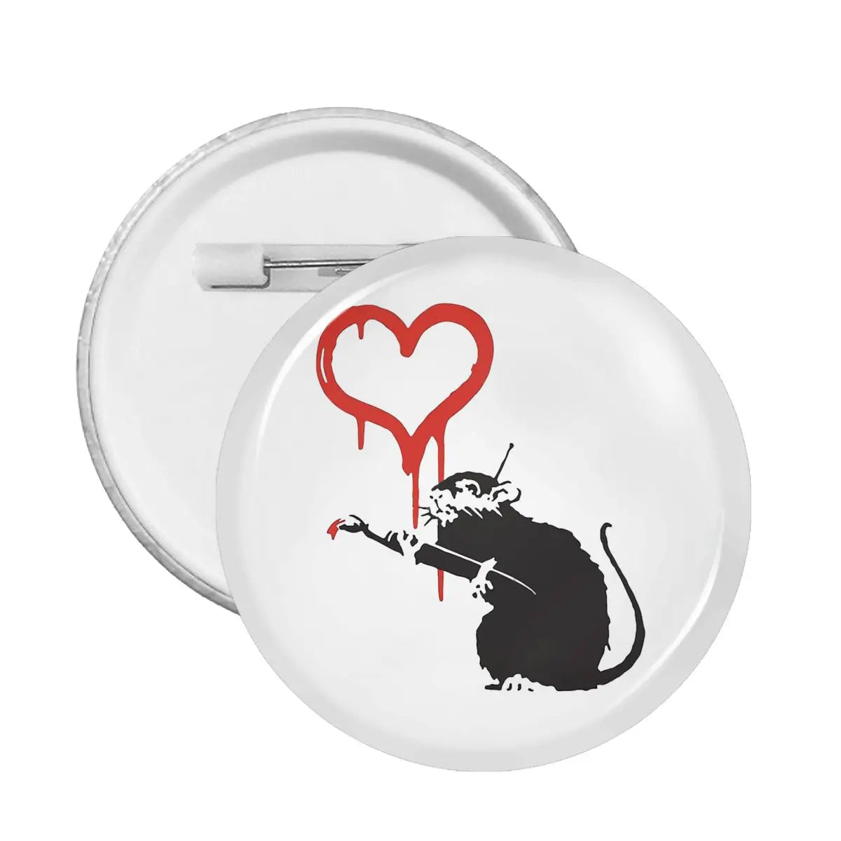 Banksy Rat Remote Control Heart Pin Badge Brooch Decoration