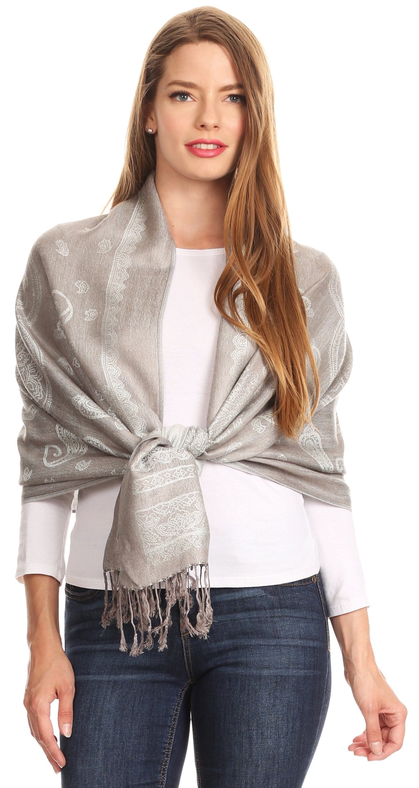 Sakkas Lightweight Two Tone Paisley Design Pashmina Fringe Scarf / Stole / Wrap - Concordia Style Boutique