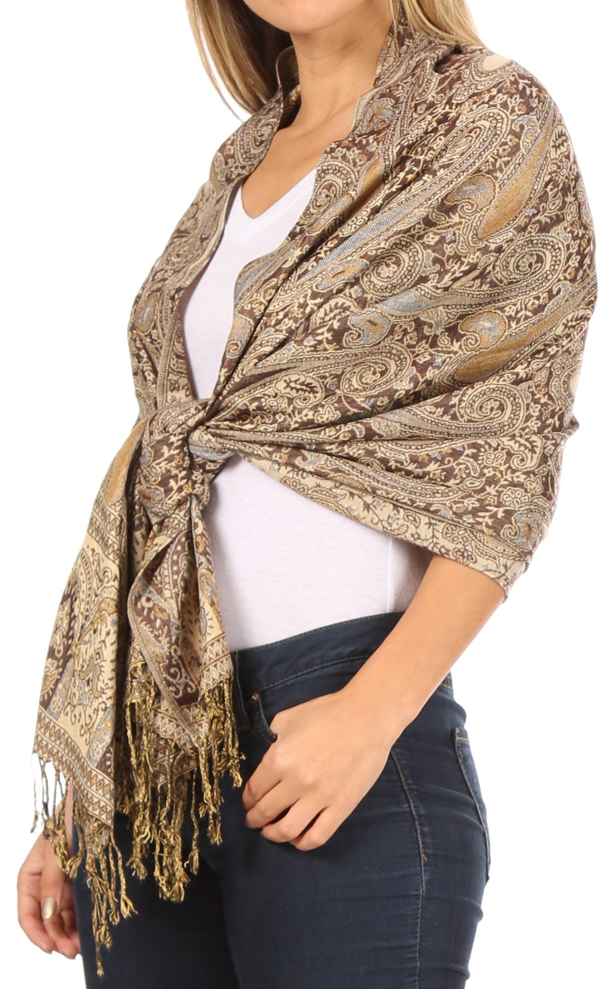 Sakkas Kalin Long Wide Woven Patterned Fringe Tassel Pashmina Shawl / Scarf - Concordia Style Boutique