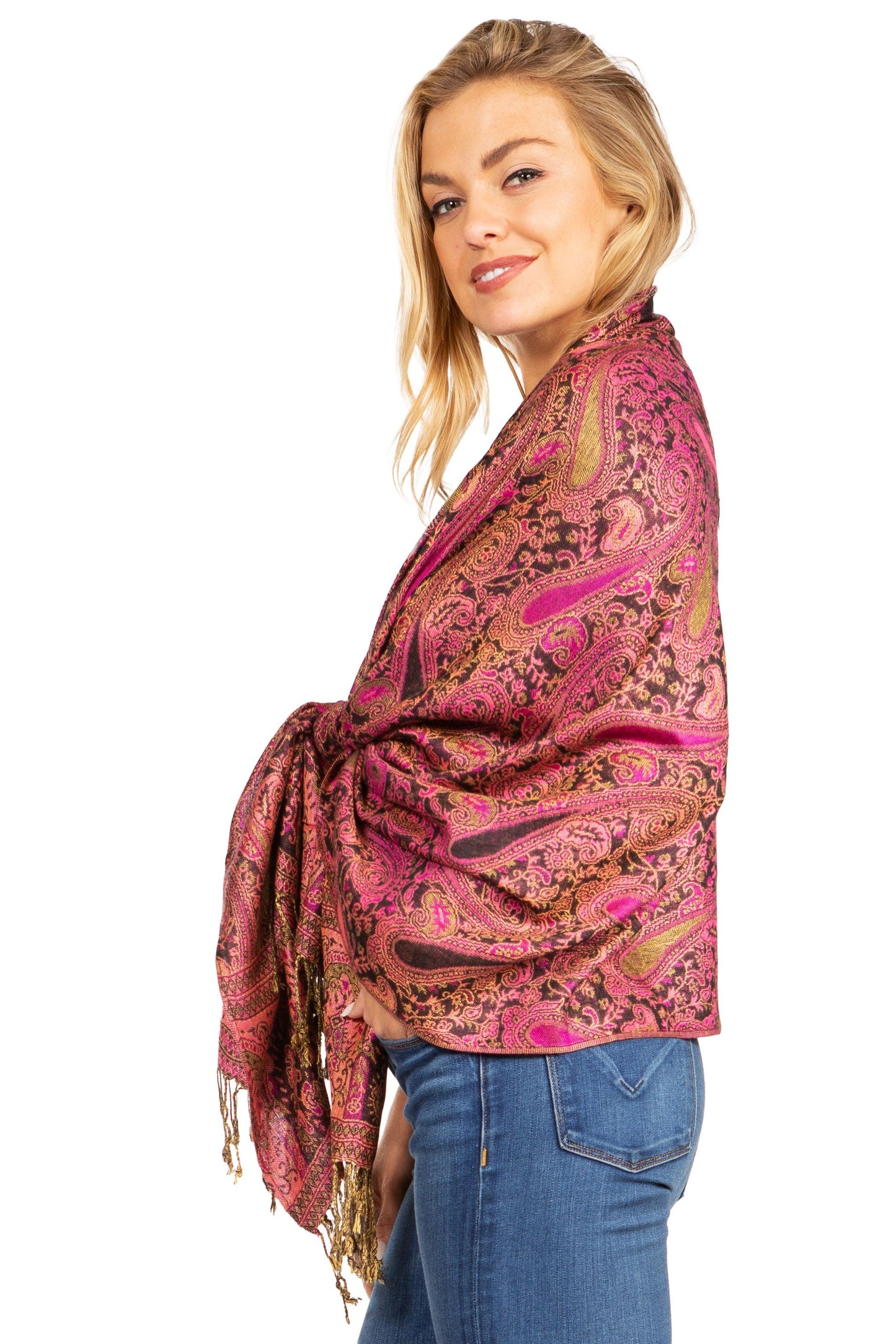 Sakkas Kalin Long Wide Woven Patterned Fringe Tassel Pashmina Shawl / Scarf - Concordia Style Boutique