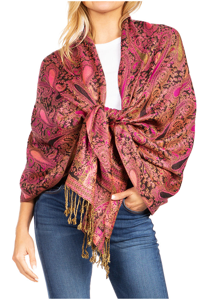 Sakkas Kalin Long Wide Woven Patterned Fringe Tassel Pashmina Shawl / Scarf - Concordia Style Boutique