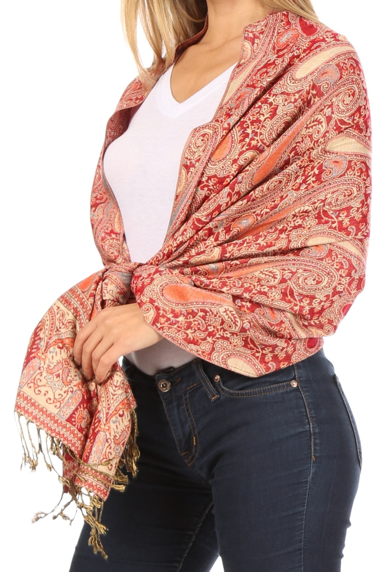 Sakkas Kalin Long Wide Woven Patterned Fringe Tassel Pashmina Shawl / Scarf - Concordia Style Boutique