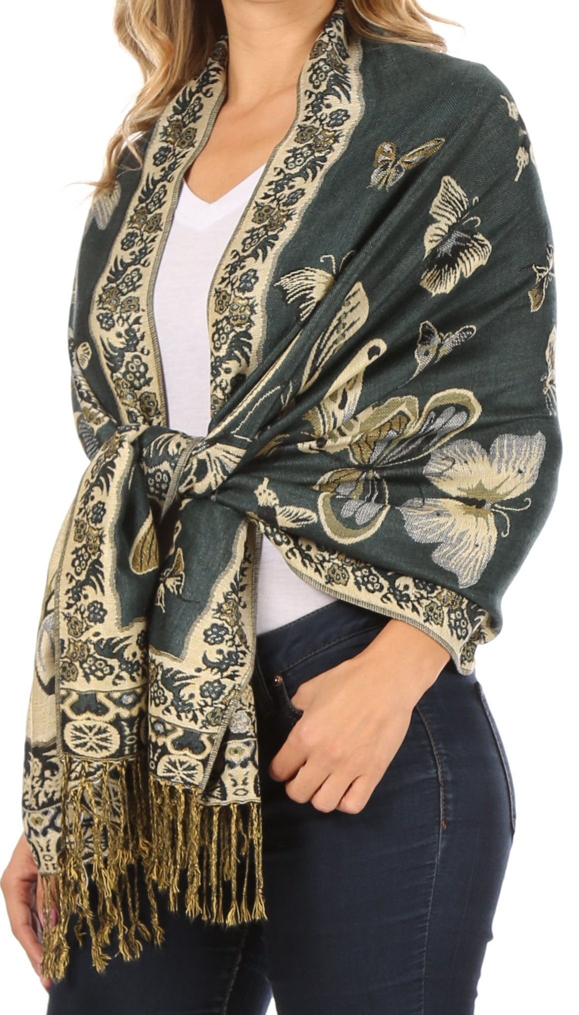 Sakkas Liua Long Wide Woven Patterned Design Multi Colored Pashmina Shawl / Scarf - Concordia Style Boutique
