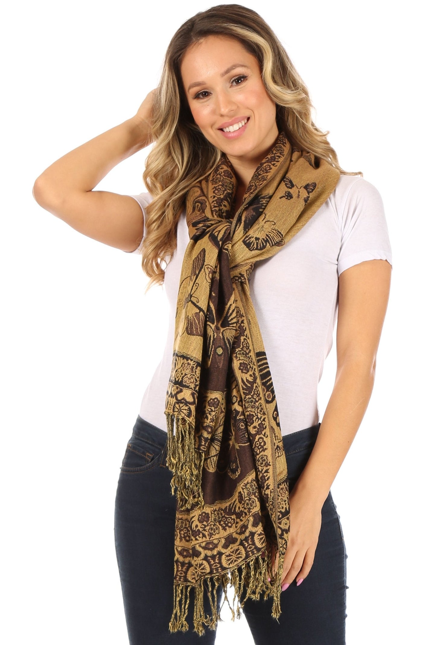 Sakkas Liua Long Wide Woven Patterned Design Multi Colored Pashmina Shawl / Scarf - Concordia Style Boutique
