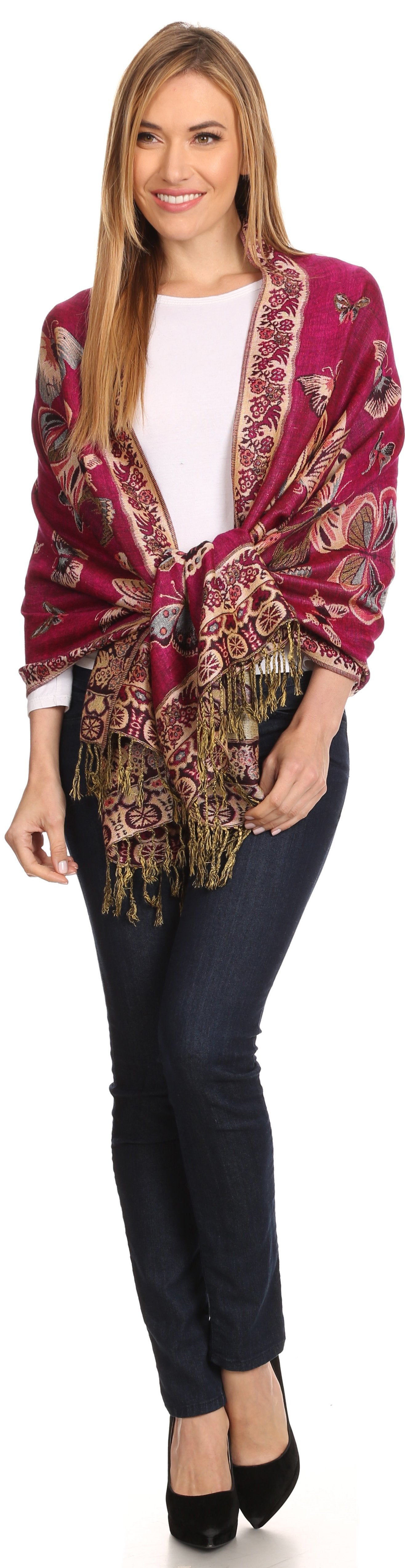 Sakkas Liua Long Wide Woven Patterned Design Multi Colored Pashmina Shawl / Scarf - Concordia Style Boutique