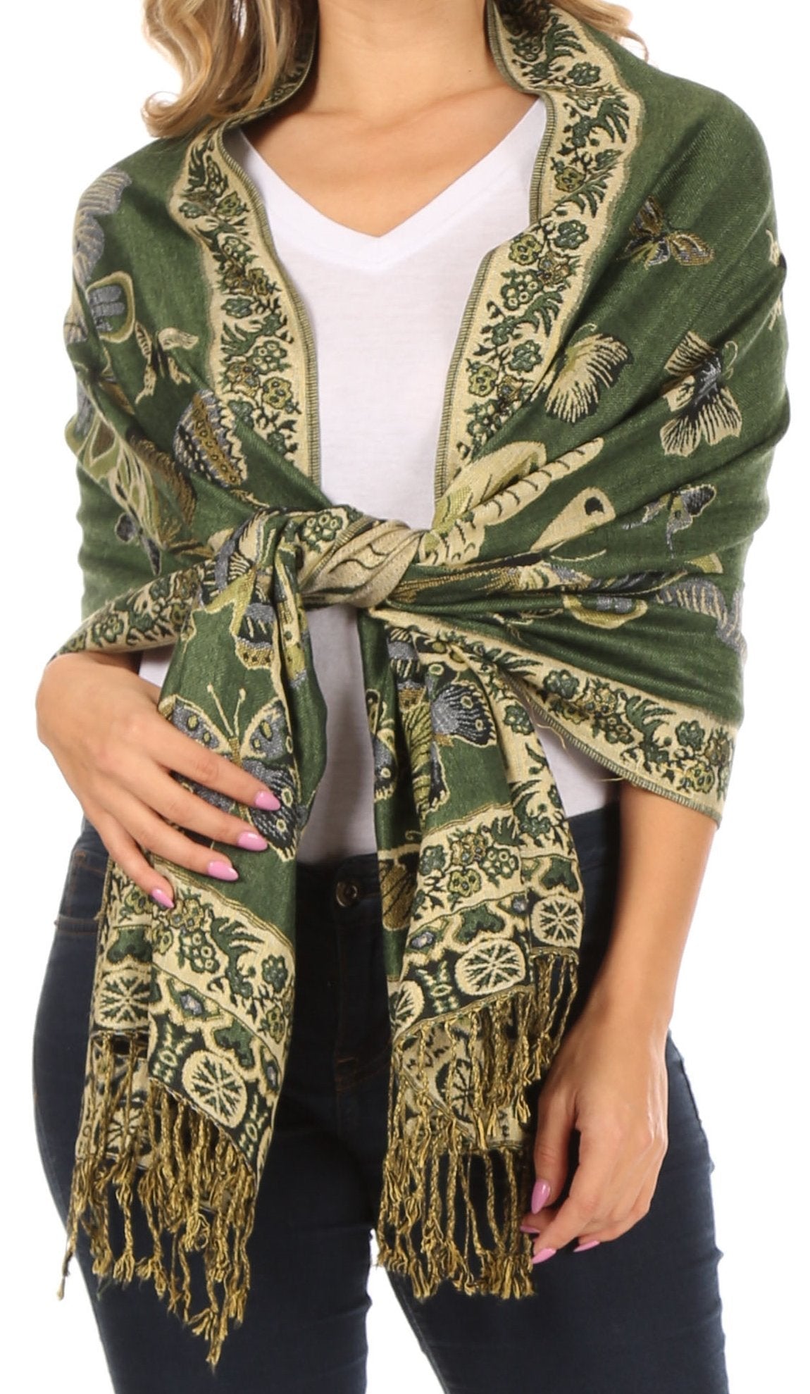 Sakkas Liua Long Wide Woven Patterned Design Multi Colored Pashmina Shawl / Scarf - Concordia Style Boutique