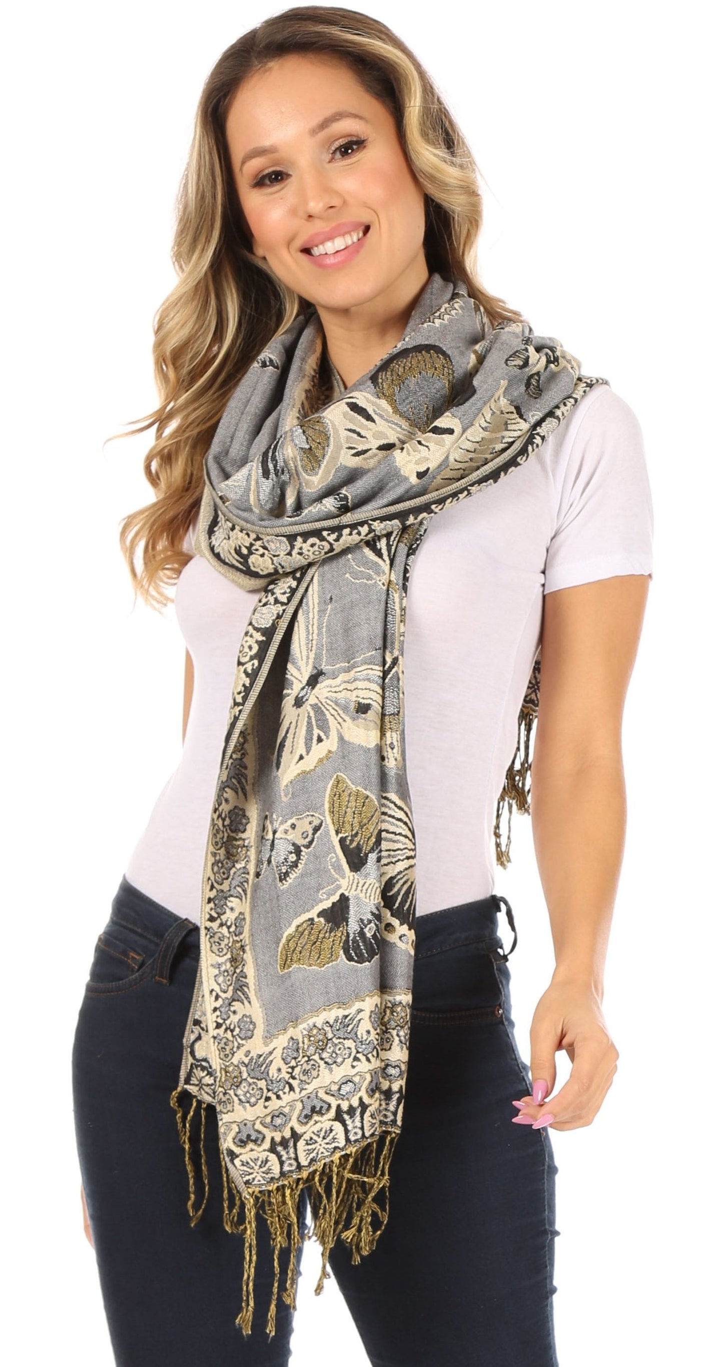 Sakkas Liua Long Wide Woven Patterned Design Multi Colored Pashmina Shawl / Scarf - Concordia Style Boutique