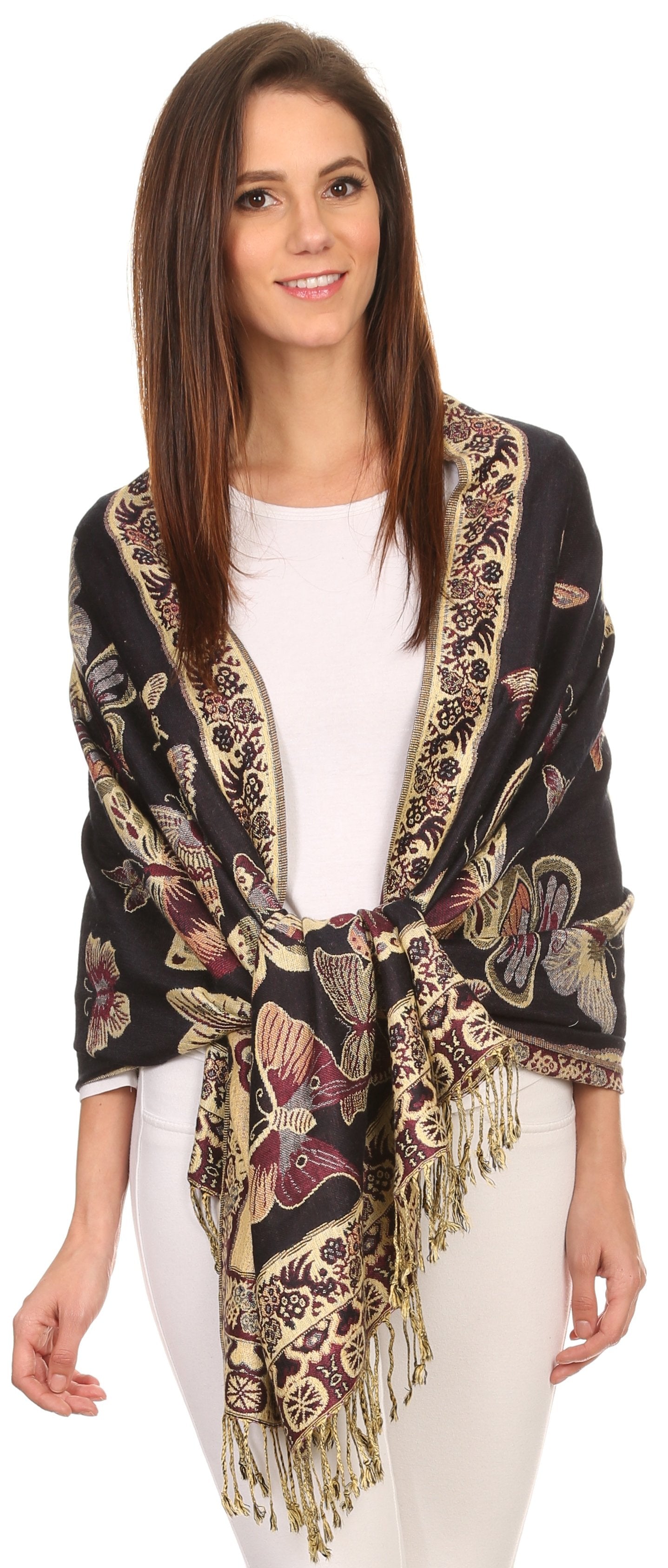 Sakkas Liua Long Wide Woven Patterned Design Multi Colored Pashmina Shawl / Scarf - Concordia Style Boutique