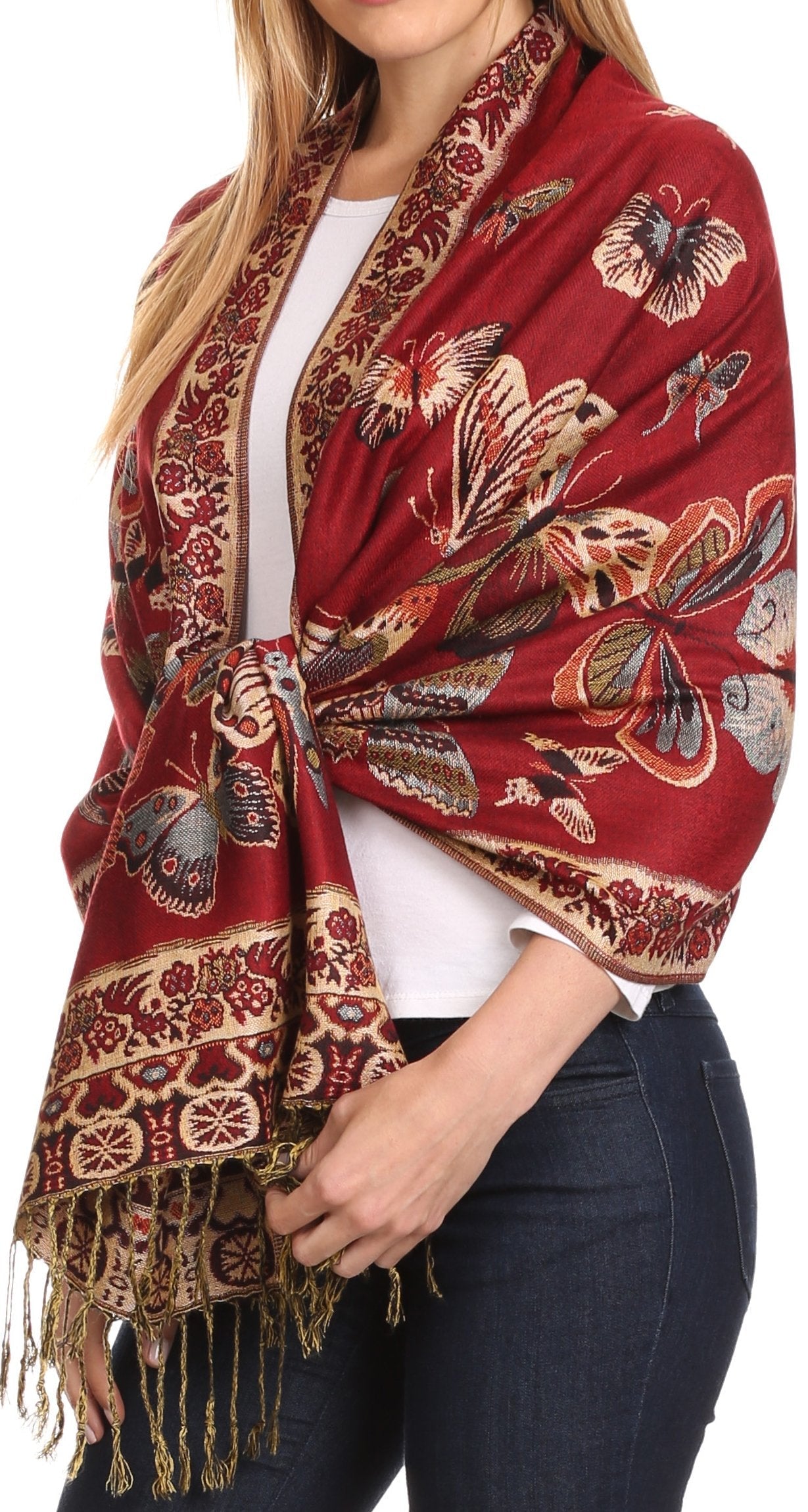 Sakkas Liua Long Wide Woven Patterned Design Multi Colored Pashmina Shawl / Scarf - Concordia Style Boutique