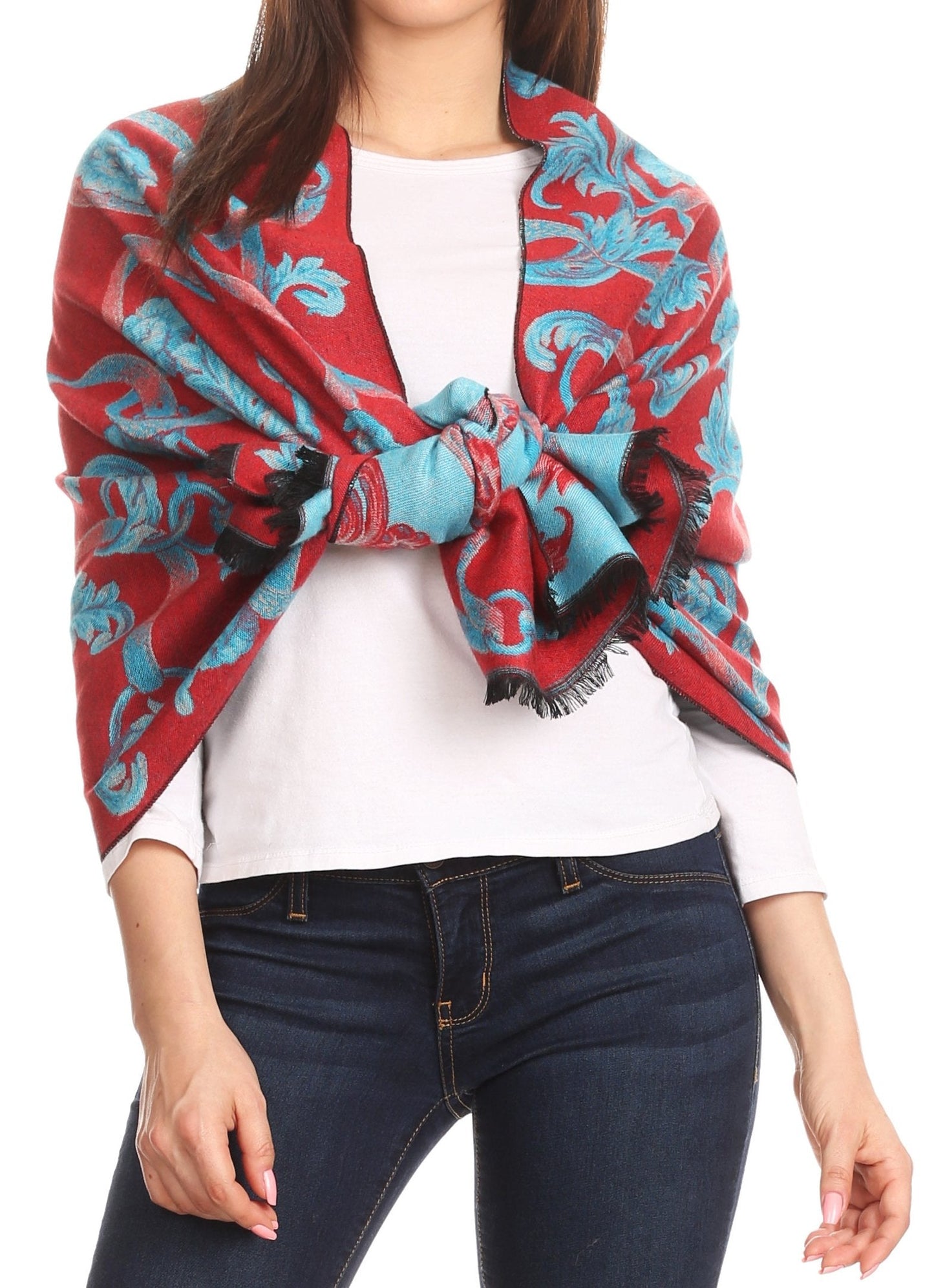 Sakkas Adele Floral Ornate Soft and Warm Pashmina Shawl Scarf Vegan Commute - Concordia Style Boutique