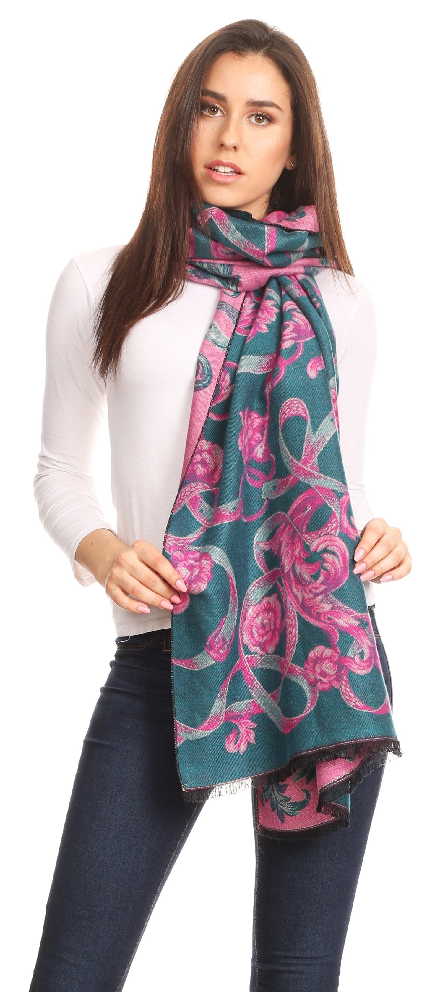 Sakkas Adele Floral Ornate Soft and Warm Pashmina Shawl Scarf Vegan Commute - Concordia Style Boutique