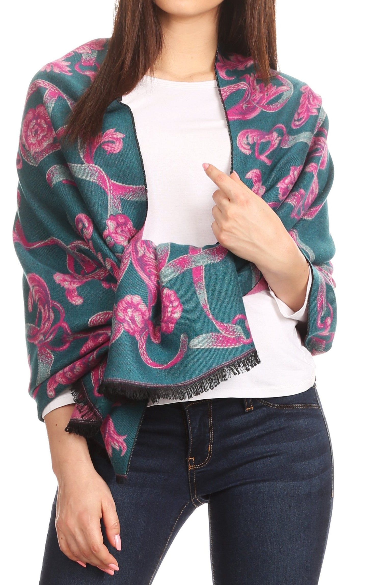 Sakkas Adele Floral Ornate Soft and Warm Pashmina Shawl Scarf Vegan Commute - Concordia Style Boutique