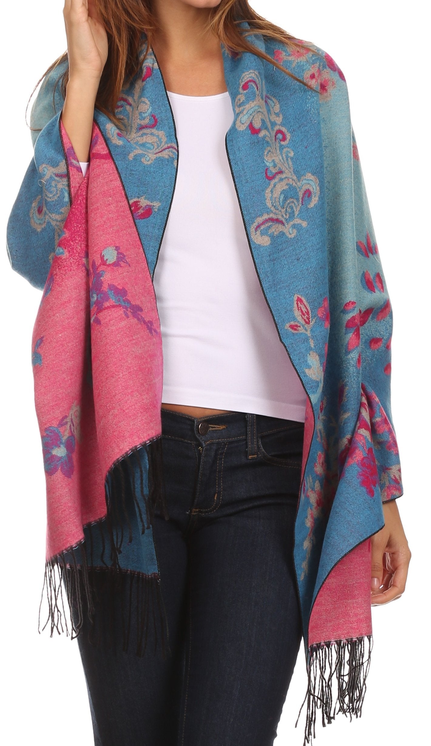 Sakkas Ontario double layer floral Pashmina/ Shawl/ Wrap/ Stole with fringe - Concordia Style Boutique