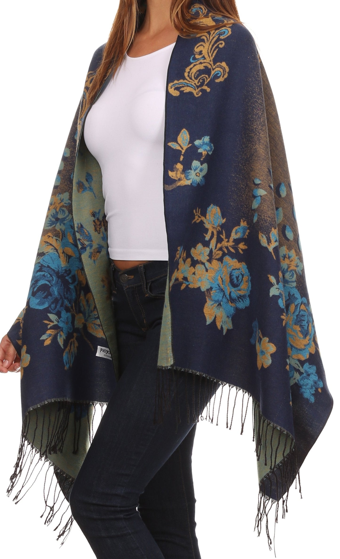 Sakkas Ontario double layer floral Pashmina/ Shawl/ Wrap/ Stole with fringe - Concordia Style Boutique