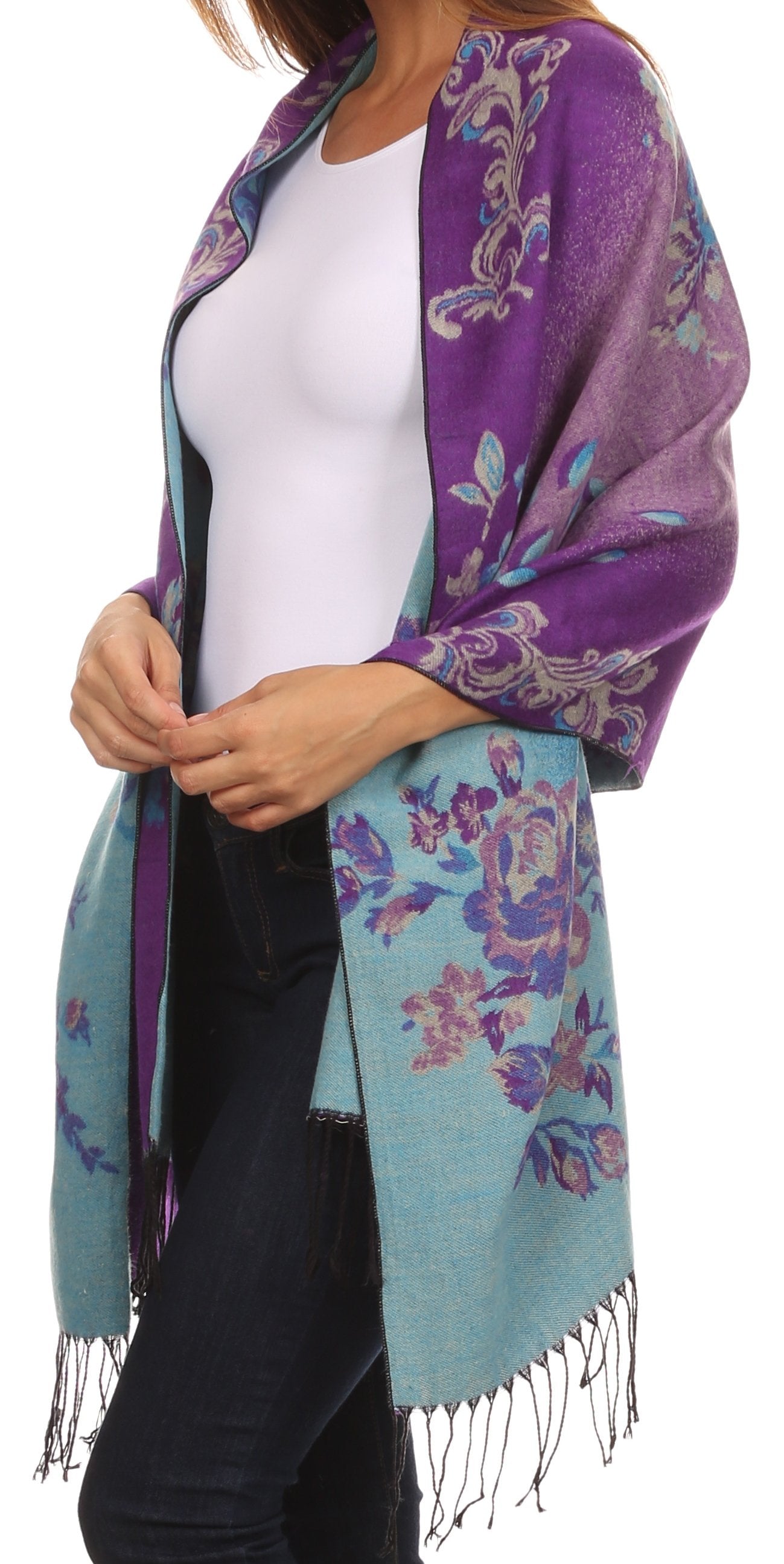 Sakkas Ontario double layer floral Pashmina/ Shawl/ Wrap/ Stole with fringe - Concordia Style Boutique