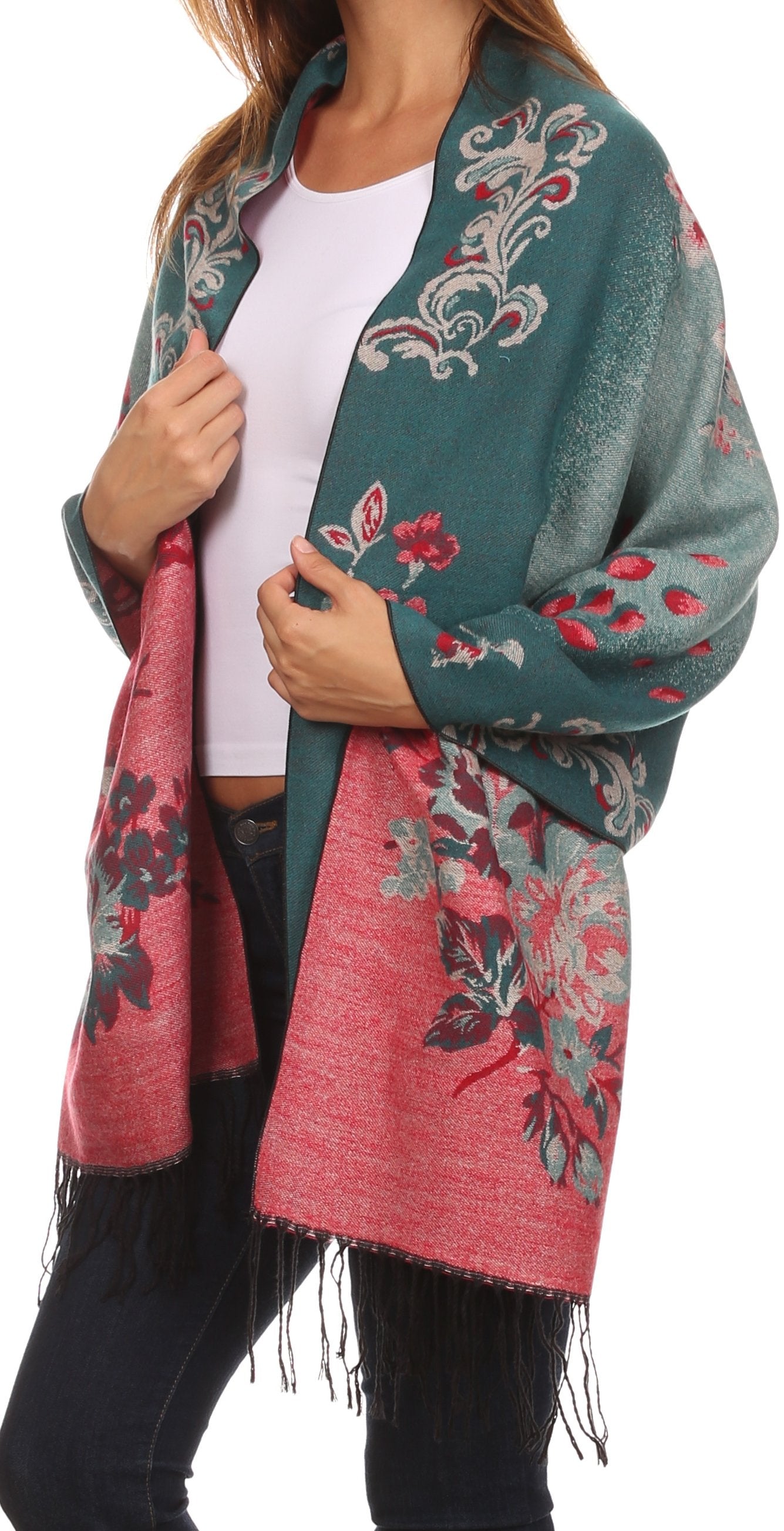 Sakkas Ontario double layer floral Pashmina/ Shawl/ Wrap/ Stole with fringe - Concordia Style Boutique