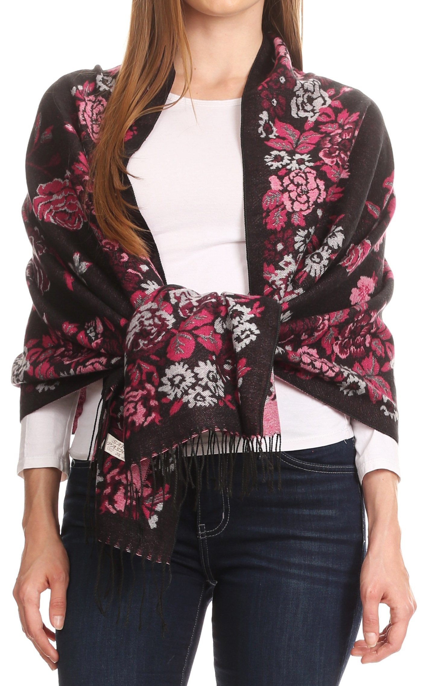 Sakkas Ontario double layer floral Pashmina/ Shawl/ Wrap/ Stole with fringe - Concordia Style Boutique