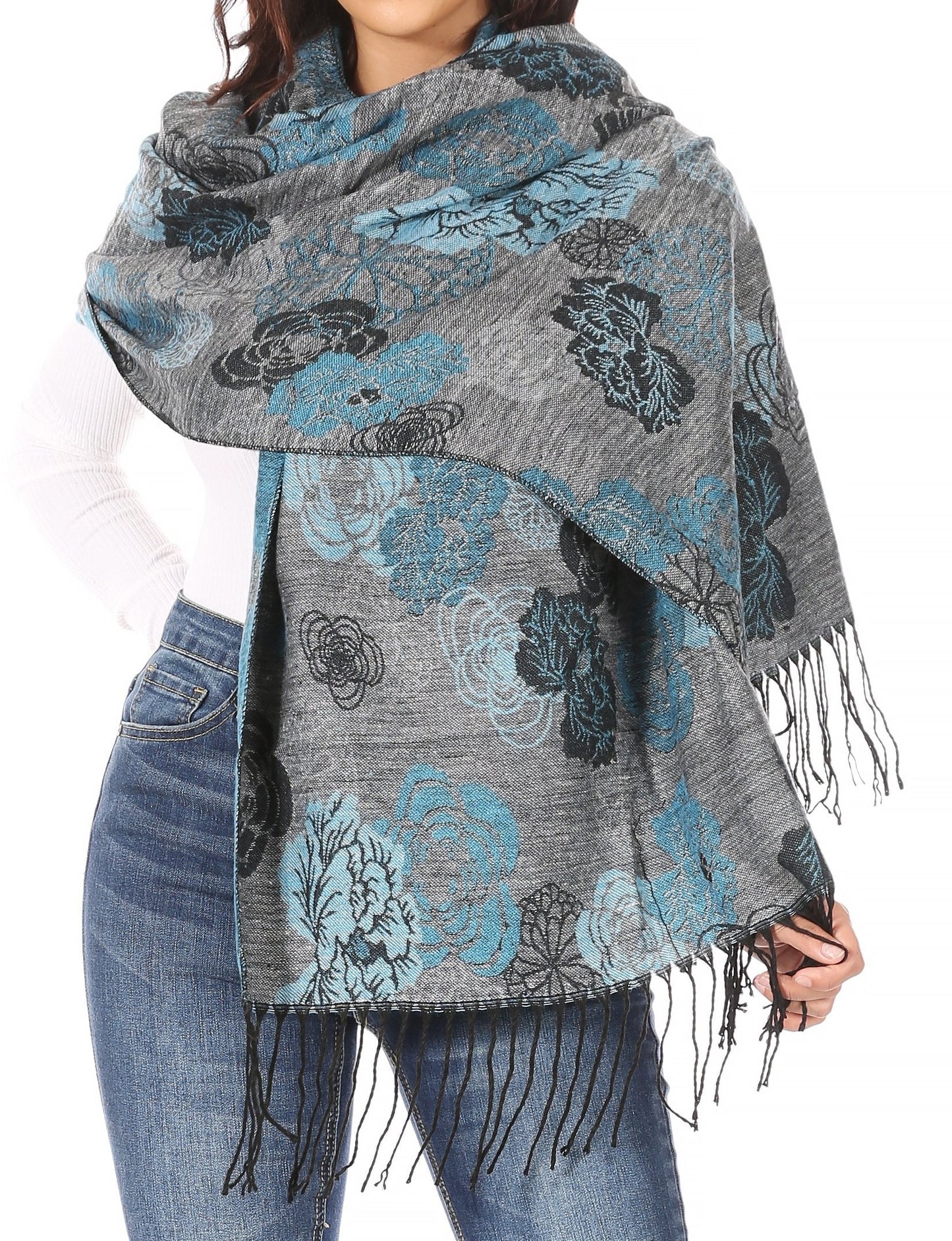 Sakkas Ontario double layer floral Pashmina/ Shawl/ Wrap/ Stole with fringe - Concordia Style Boutique