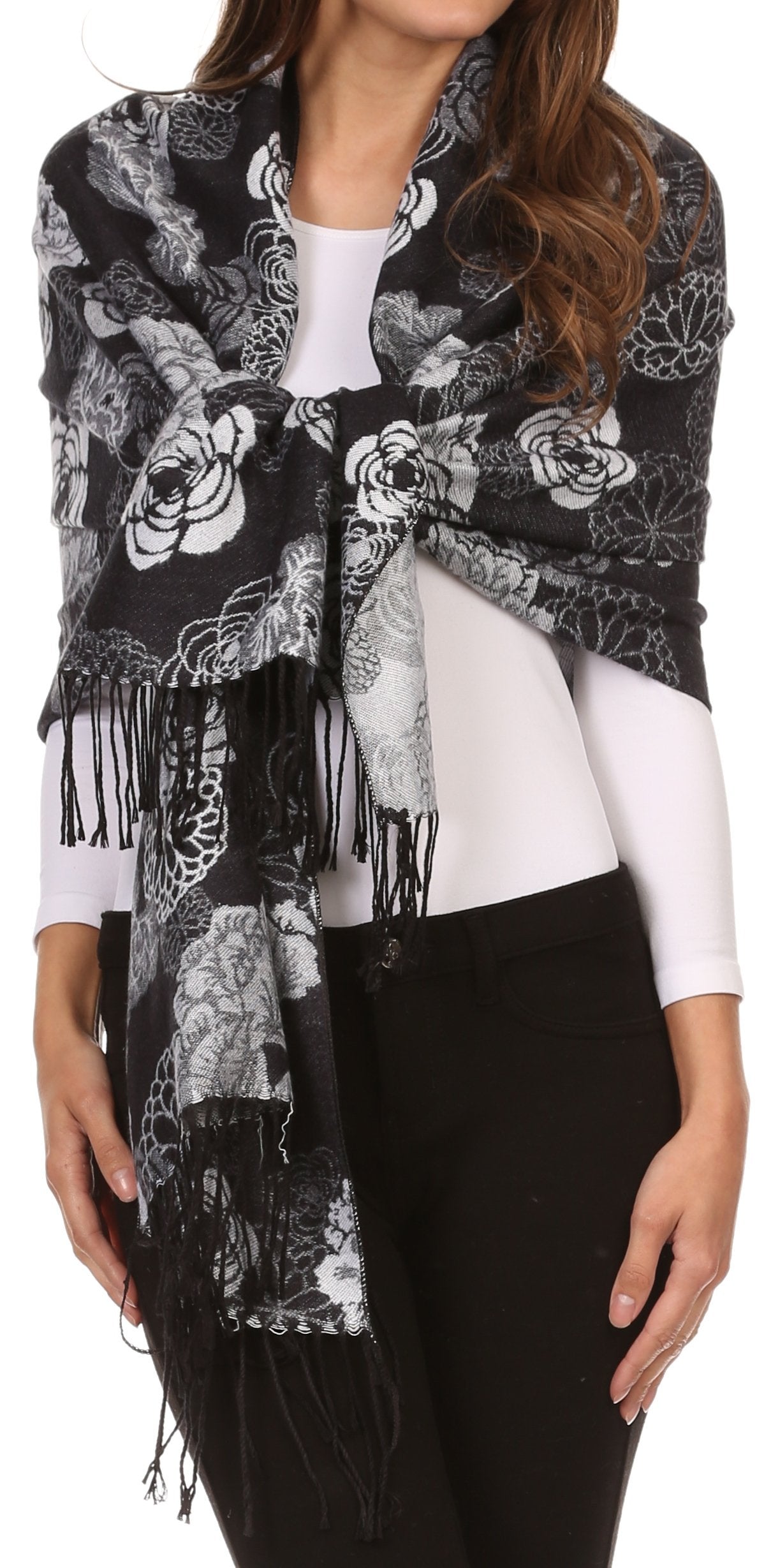 Sakkas Ontario double layer floral Pashmina/ Shawl/ Wrap/ Stole with fringe - Concordia Style Boutique