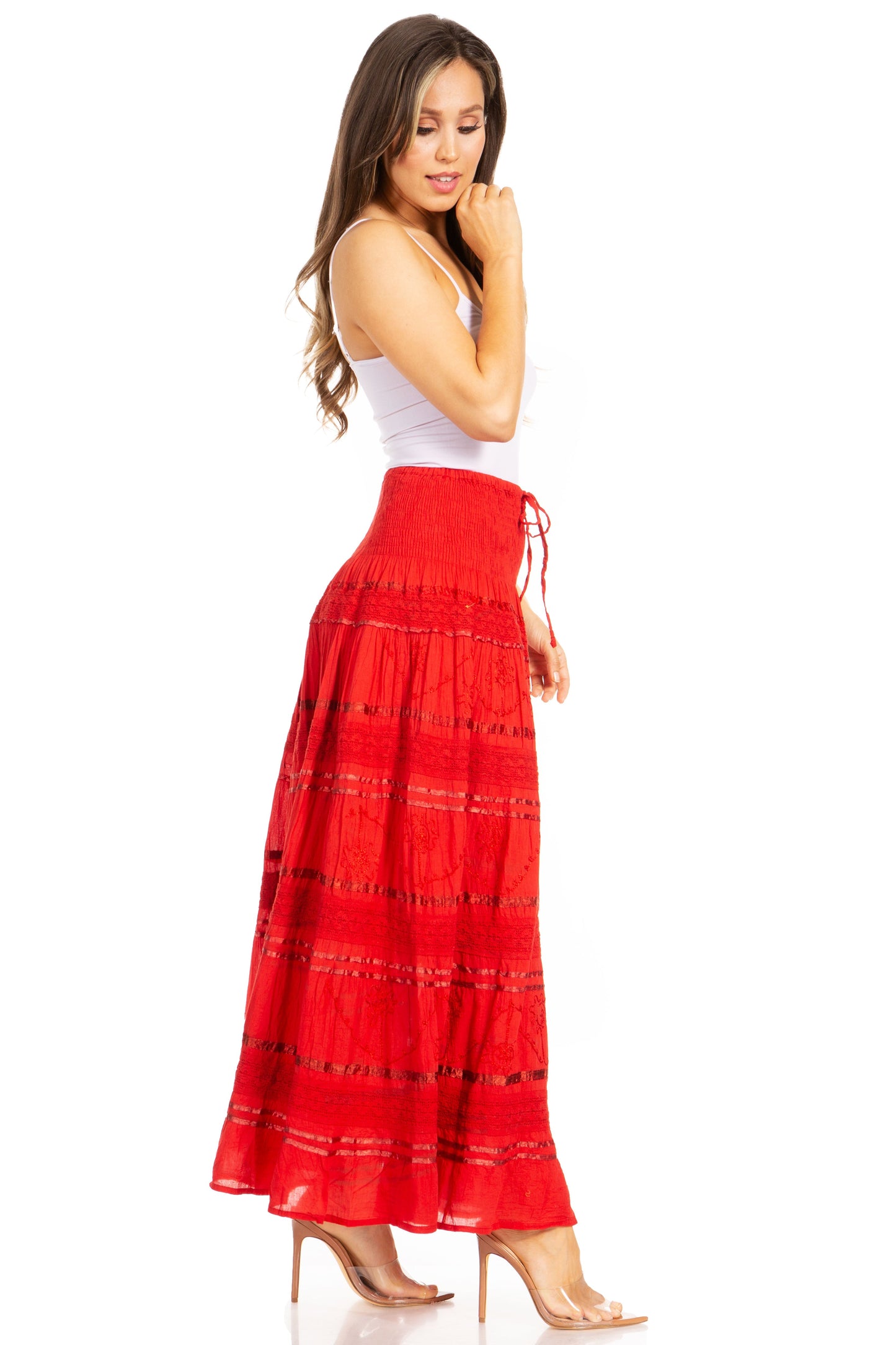 Sakkas Lace and Ribbon Peasant Boho Skirt - Concordia Style Boutique