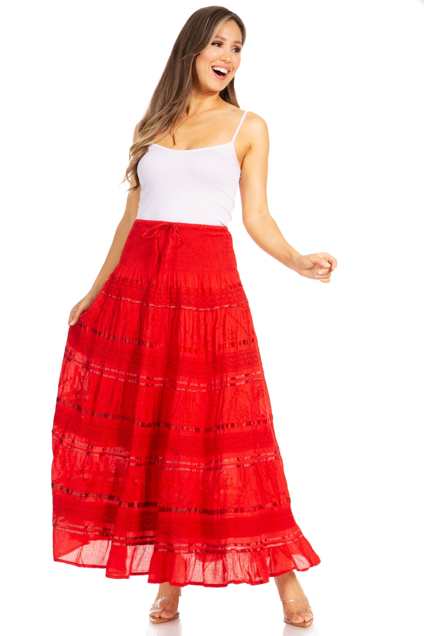 Sakkas Lace and Ribbon Peasant Boho Skirt - Concordia Style Boutique