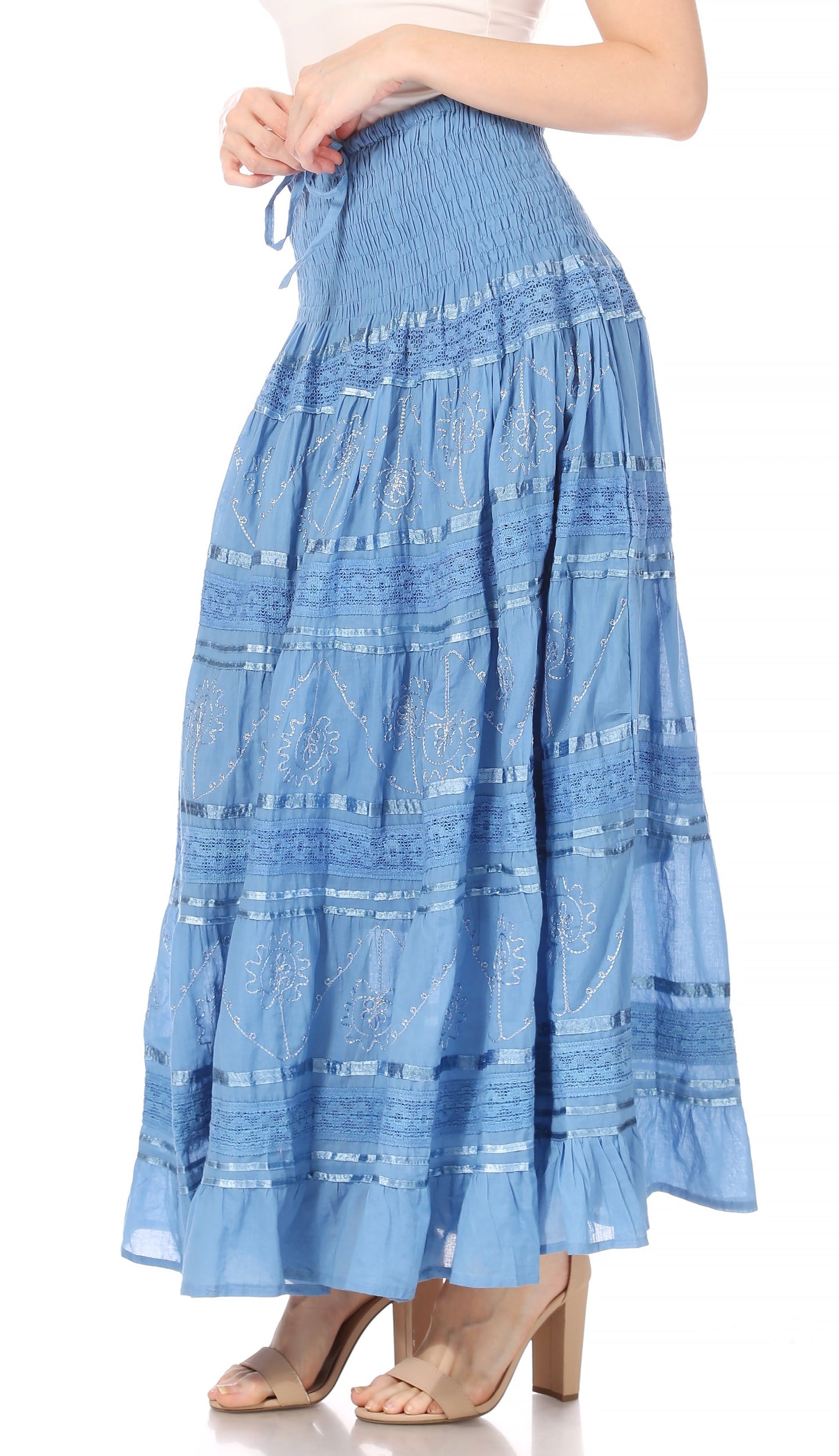 Sakkas Lace and Ribbon Peasant Boho Skirt - Concordia Style Boutique