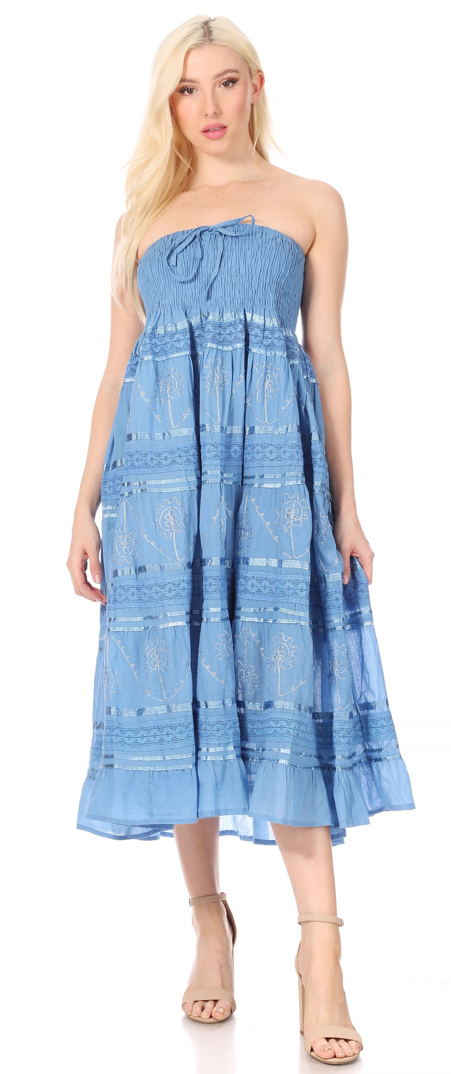 Sakkas Lace and Ribbon Peasant Boho Skirt - Concordia Style Boutique