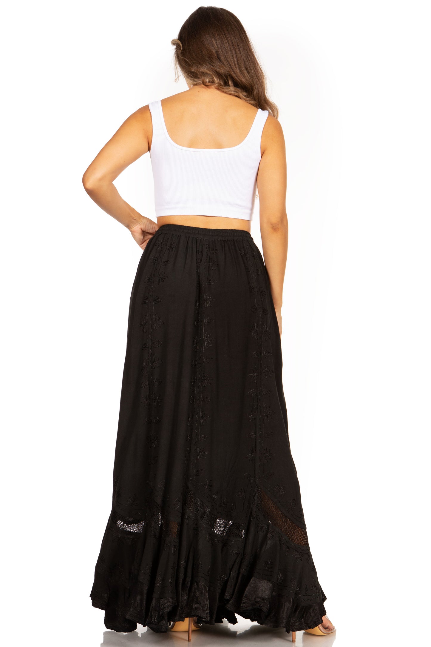 Sakkas Ivy Second Women's Maxi Boho Elastic Waist Embroidered A Line Long Skirt - Concordia Style Boutique