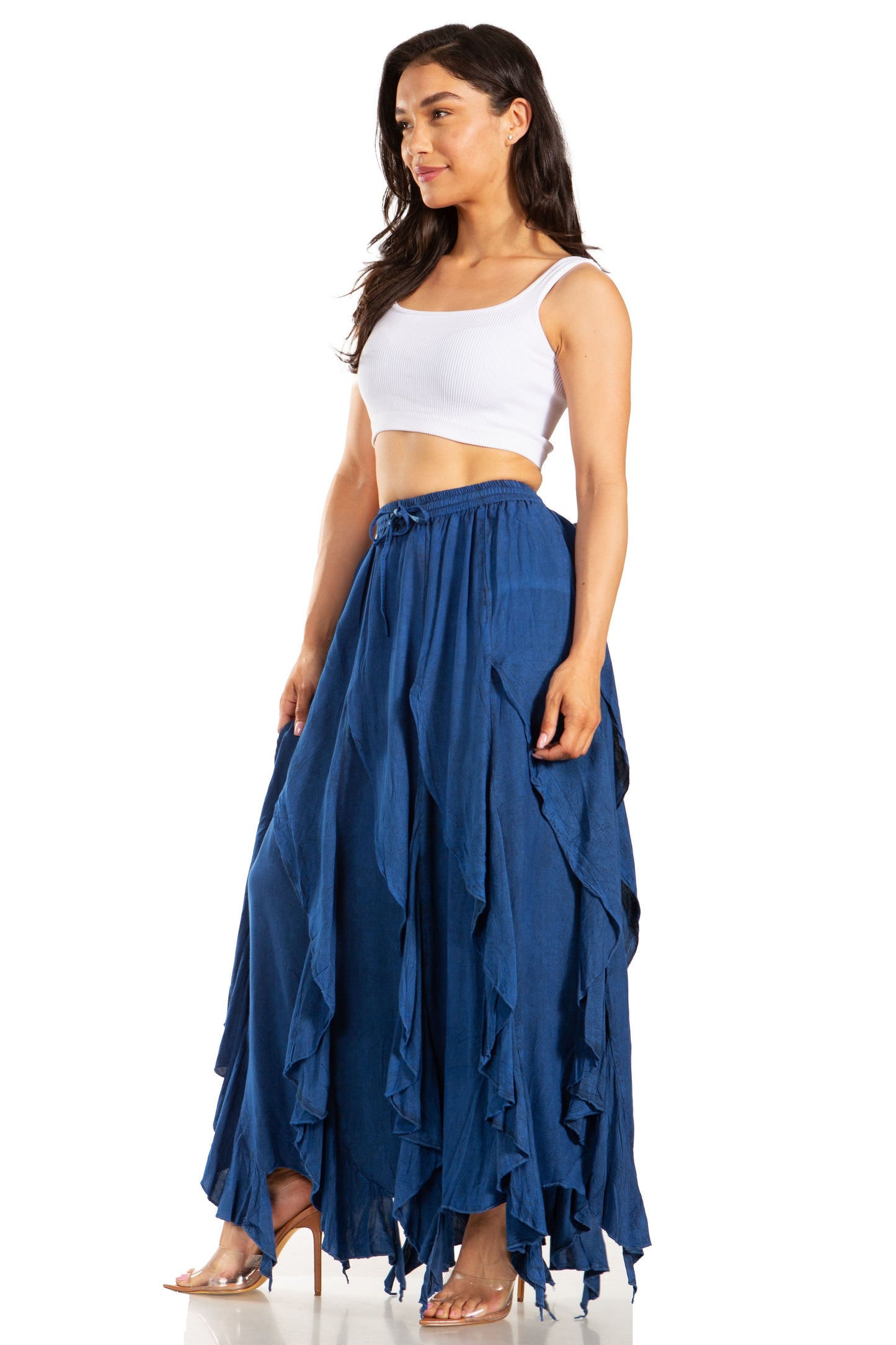 Sakkas Nova Womens Bohemian Stonewashed Rayon Asymmetrical Hem Maxi Swing Skirt - Concordia Style Boutique