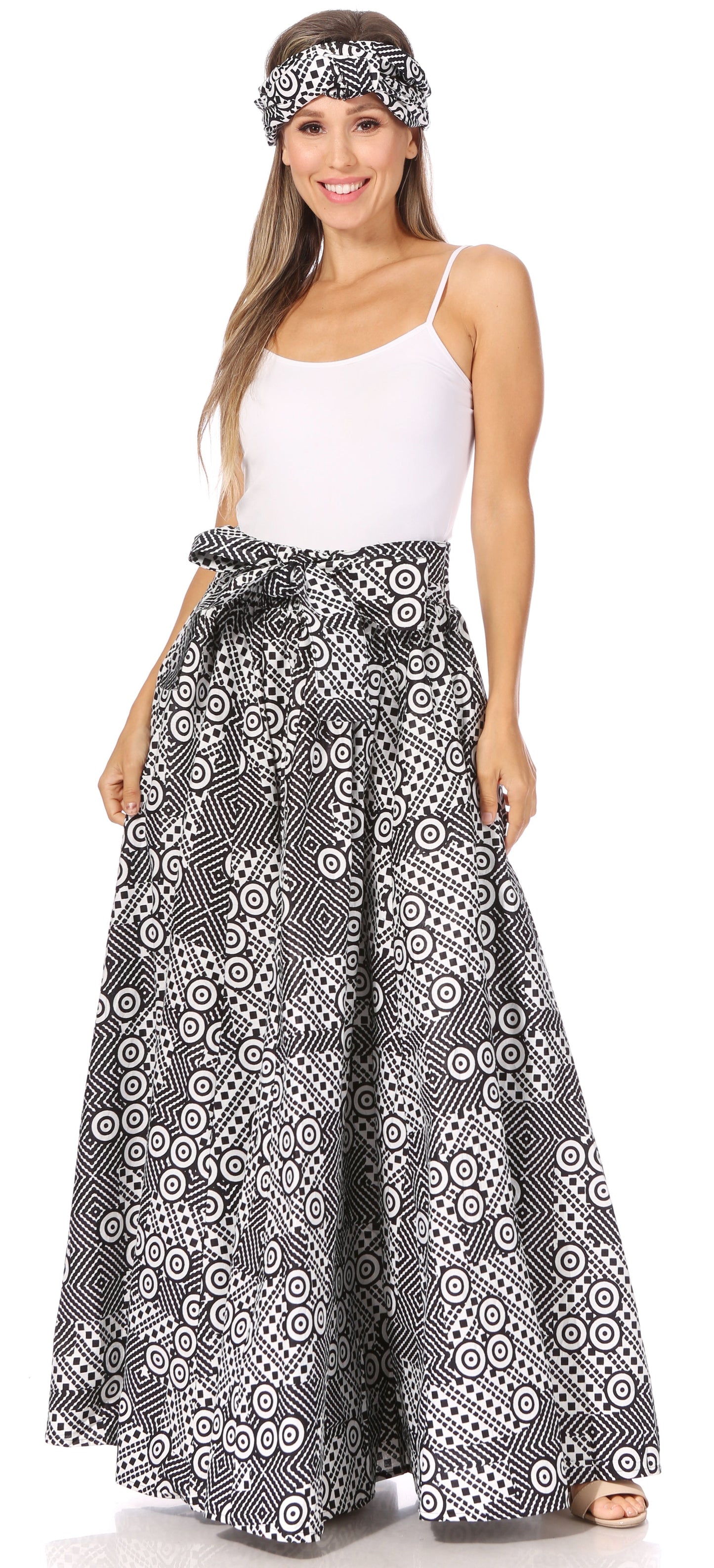 Sakkas Asma's Second Convertible Traditional Wax Print Maxi Skirt with Adjustable Straps - Concordia Style Boutique