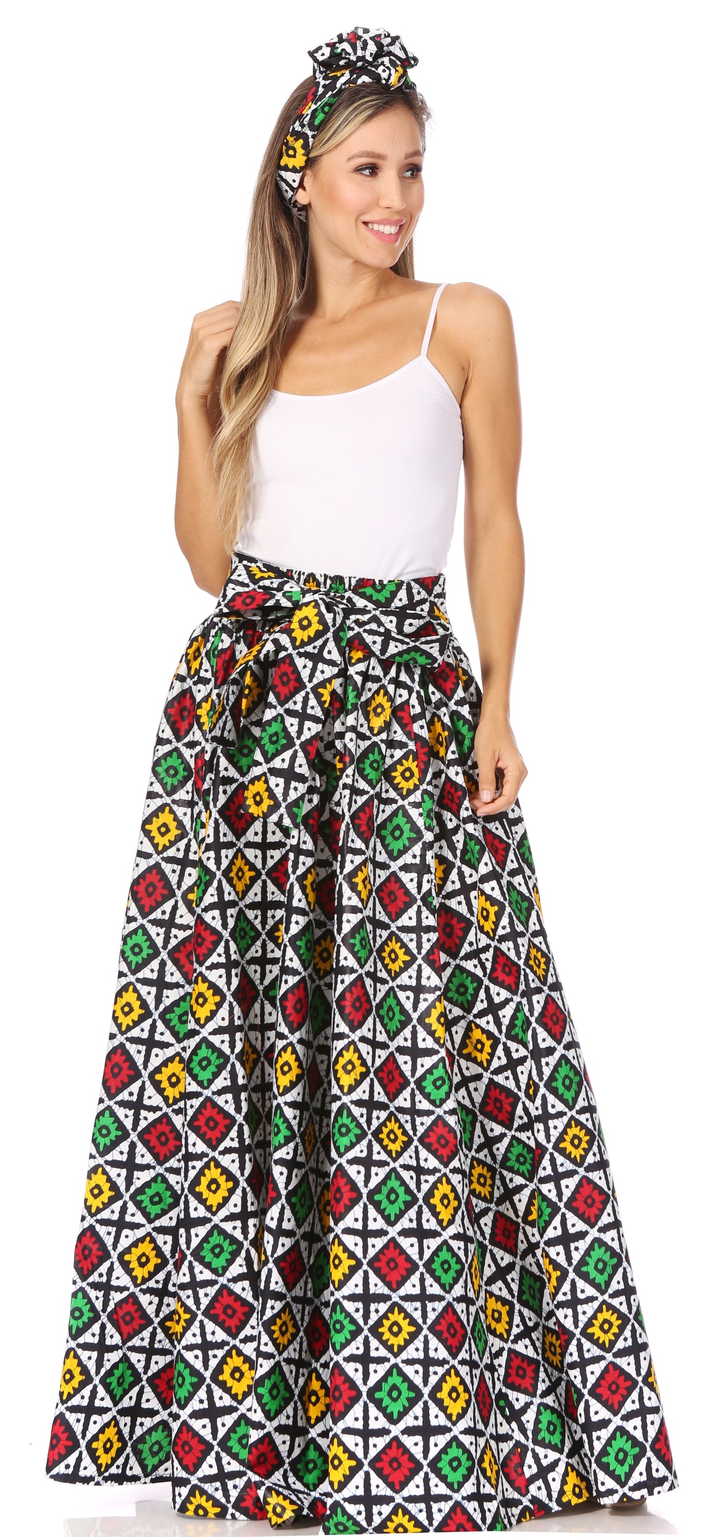 Sakkas Asma's Second Convertible Traditional Wax Print Maxi Skirt with Adjustable Straps - Concordia Style Boutique