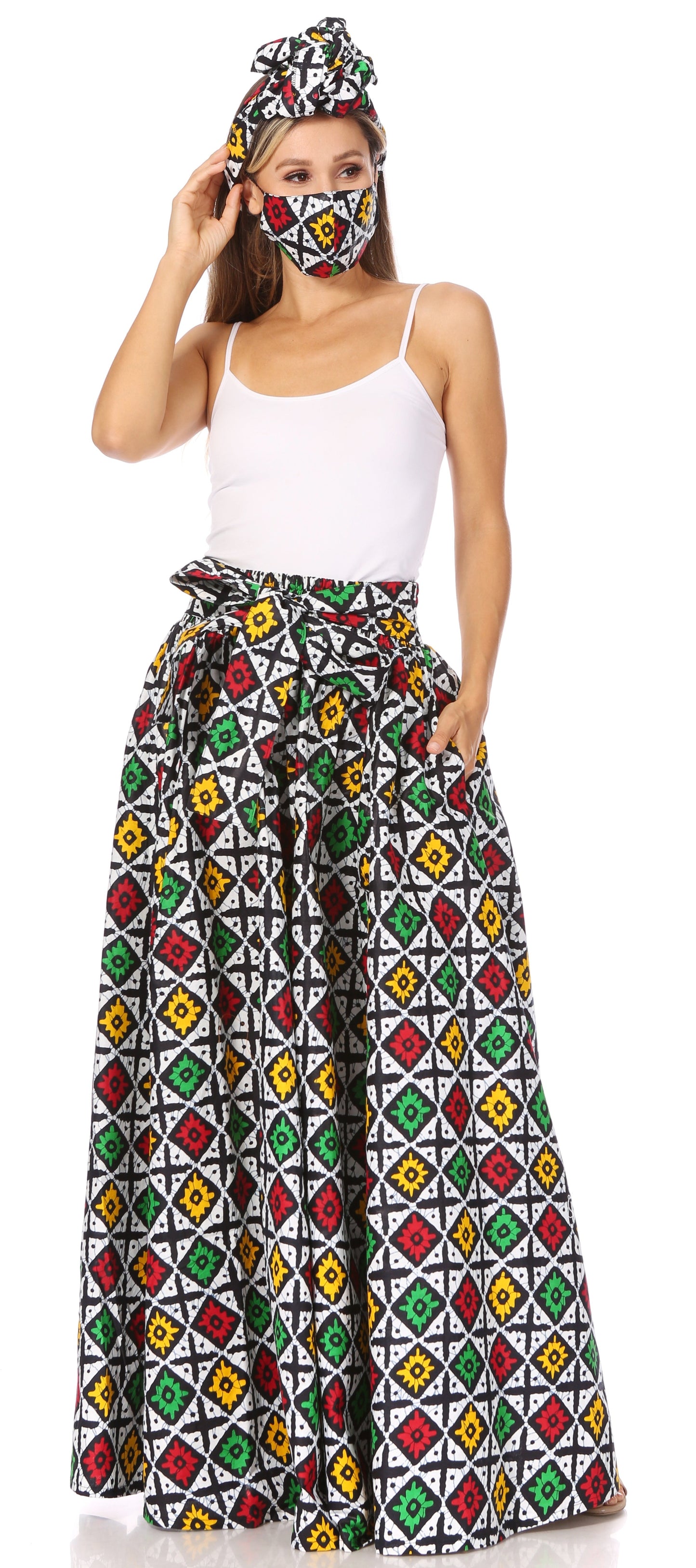 Sakkas Asma's Second Convertible Traditional Wax Print Maxi Skirt with Adjustable Straps - Concordia Style Boutique