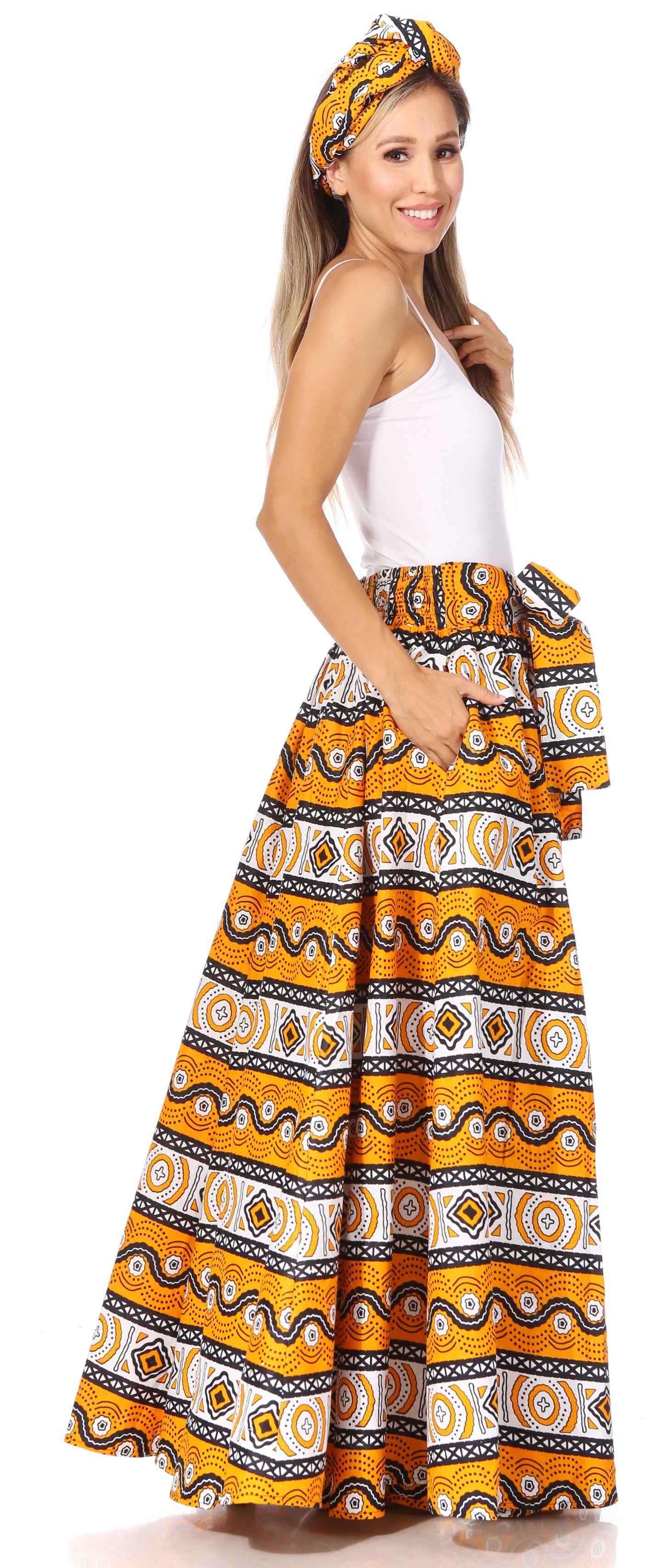 Sakkas Asma's Second Convertible Traditional Wax Print Maxi Skirt with Adjustable Straps - Concordia Style Boutique