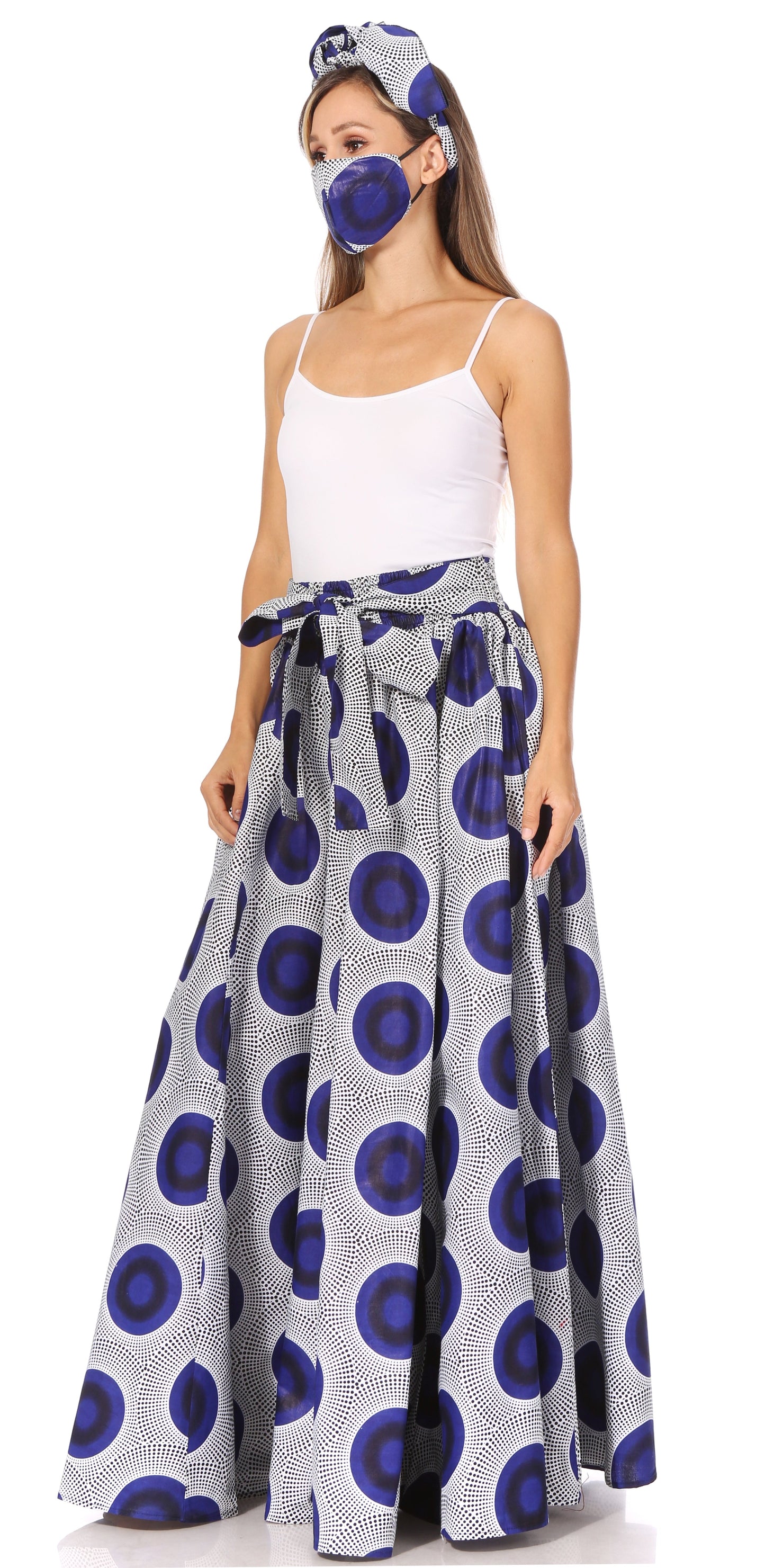 Sakkas Asma's Second Convertible Traditional Wax Print Maxi Skirt with Adjustable Straps - Concordia Style Boutique