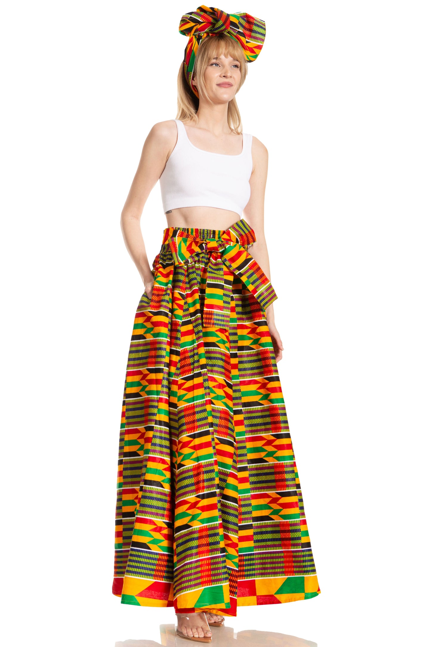 Sakkas Asma's Second Convertible Traditional Wax Print Maxi Skirt with Adjustable Straps - Concordia Style Boutique