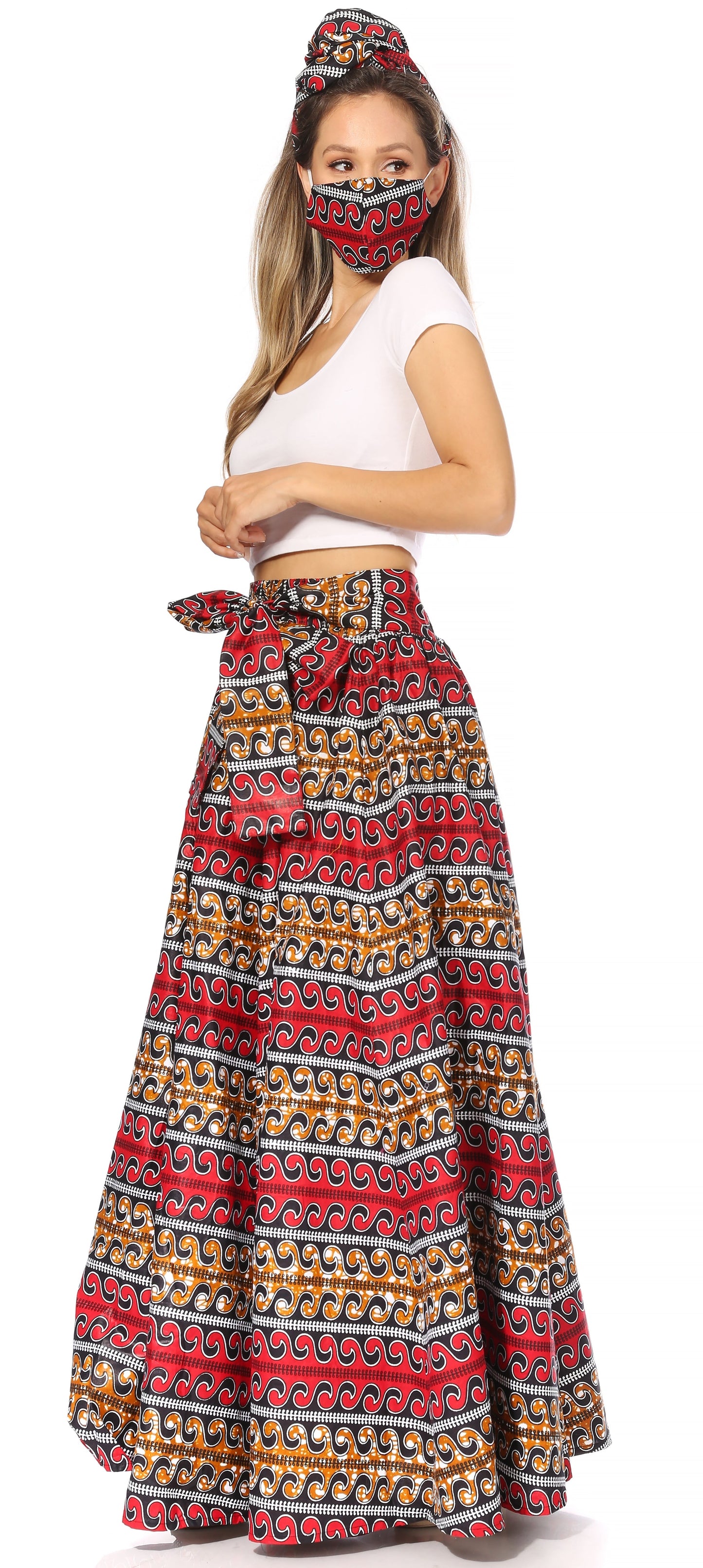Sakkas Asma's Second Convertible Traditional Wax Print Maxi Skirt with Adjustable Straps - Concordia Style Boutique