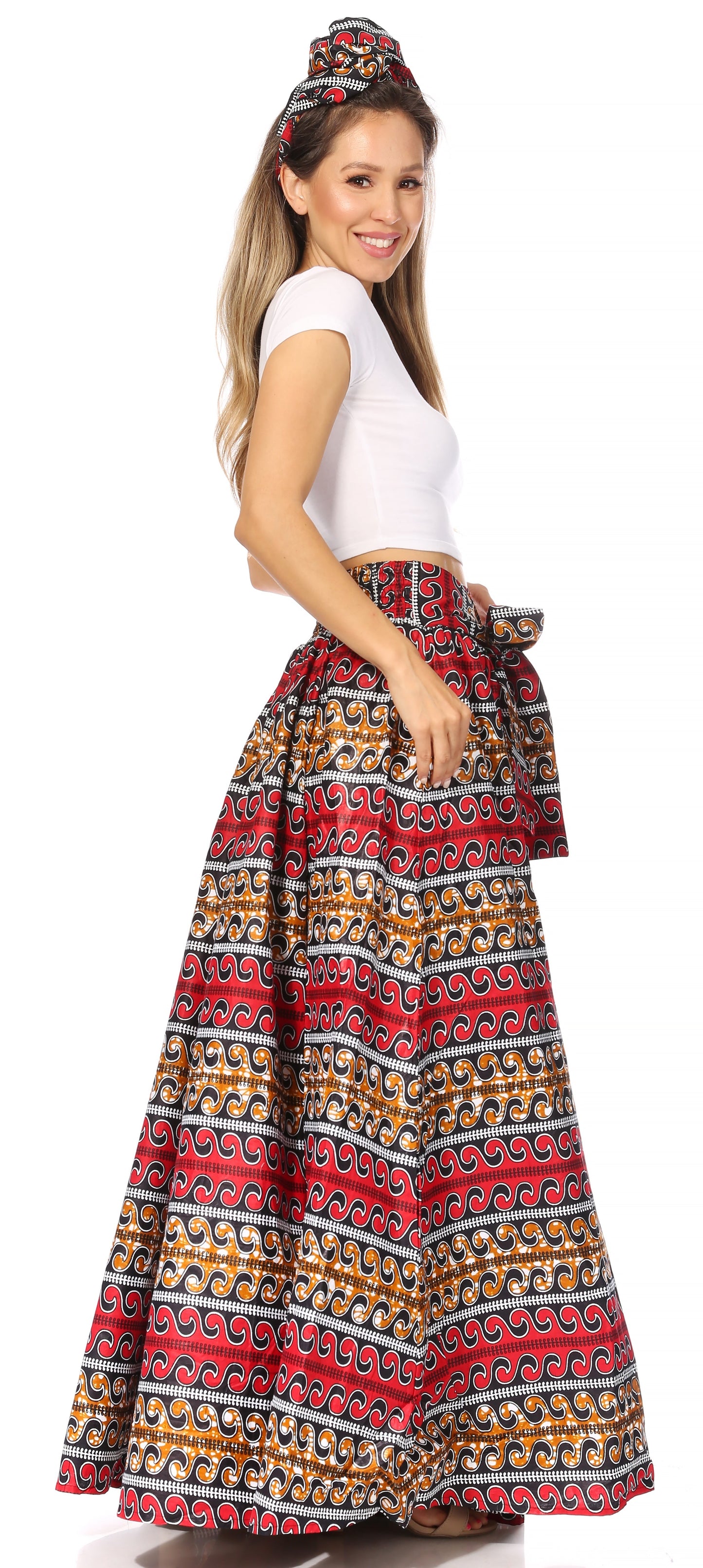 Sakkas Asma's Second Convertible Traditional Wax Print Maxi Skirt with Adjustable Straps - Concordia Style Boutique