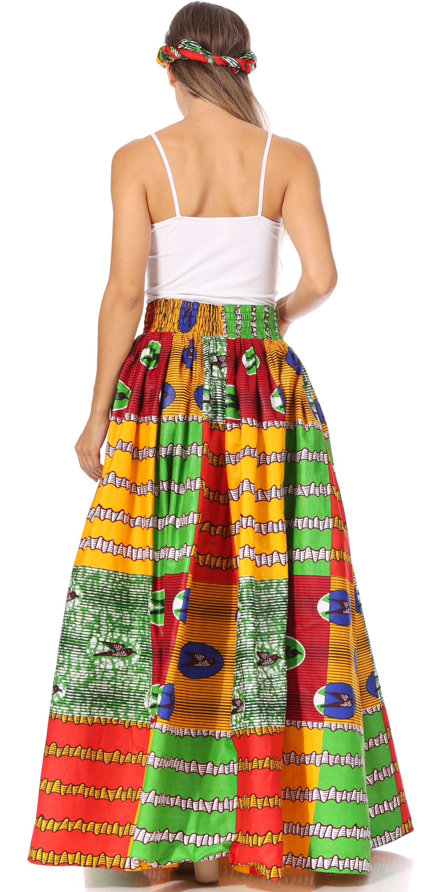 Sakkas Asma's Second Convertible Traditional Wax Print Maxi Skirt with Adjustable Straps - Concordia Style Boutique