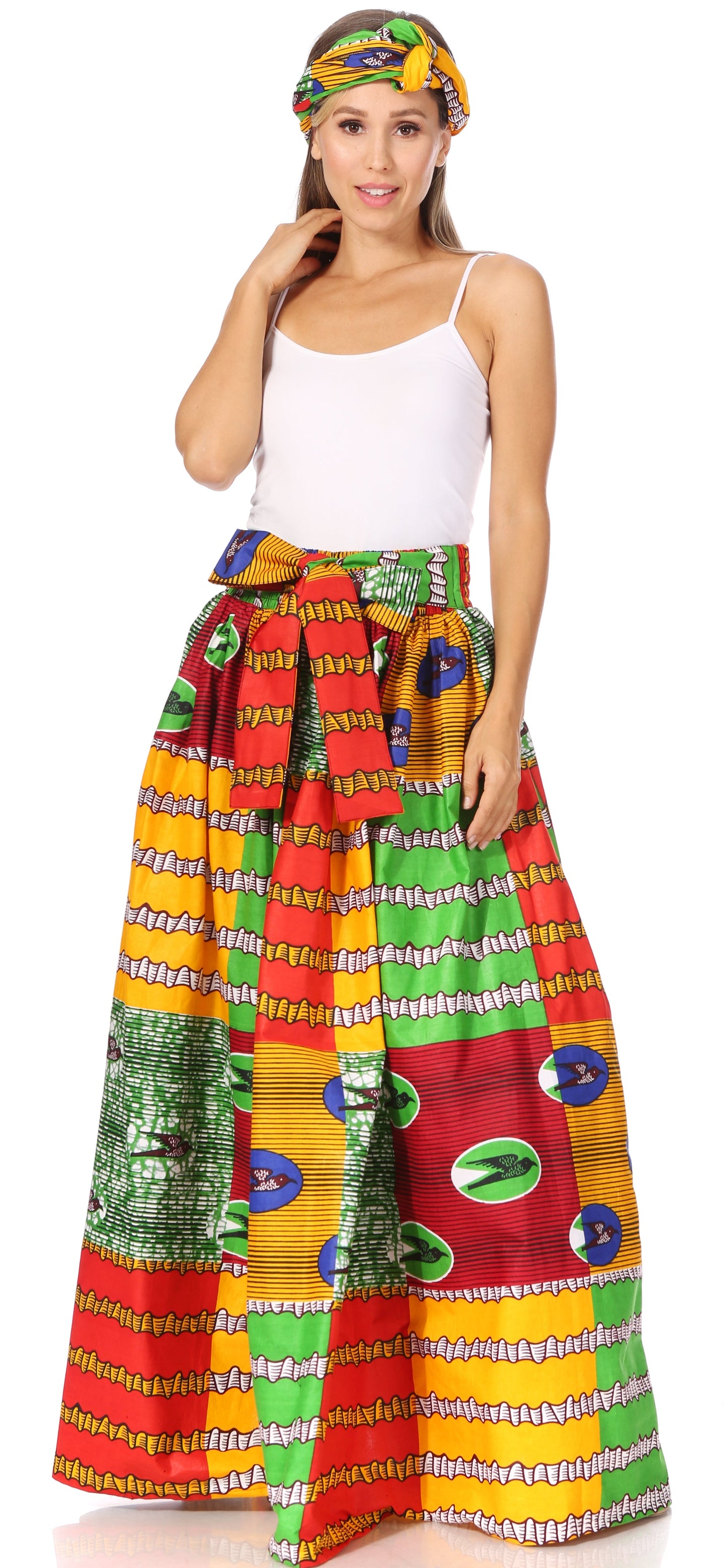 Sakkas Asma's Second Convertible Traditional Wax Print Maxi Skirt with Adjustable Straps - Concordia Style Boutique