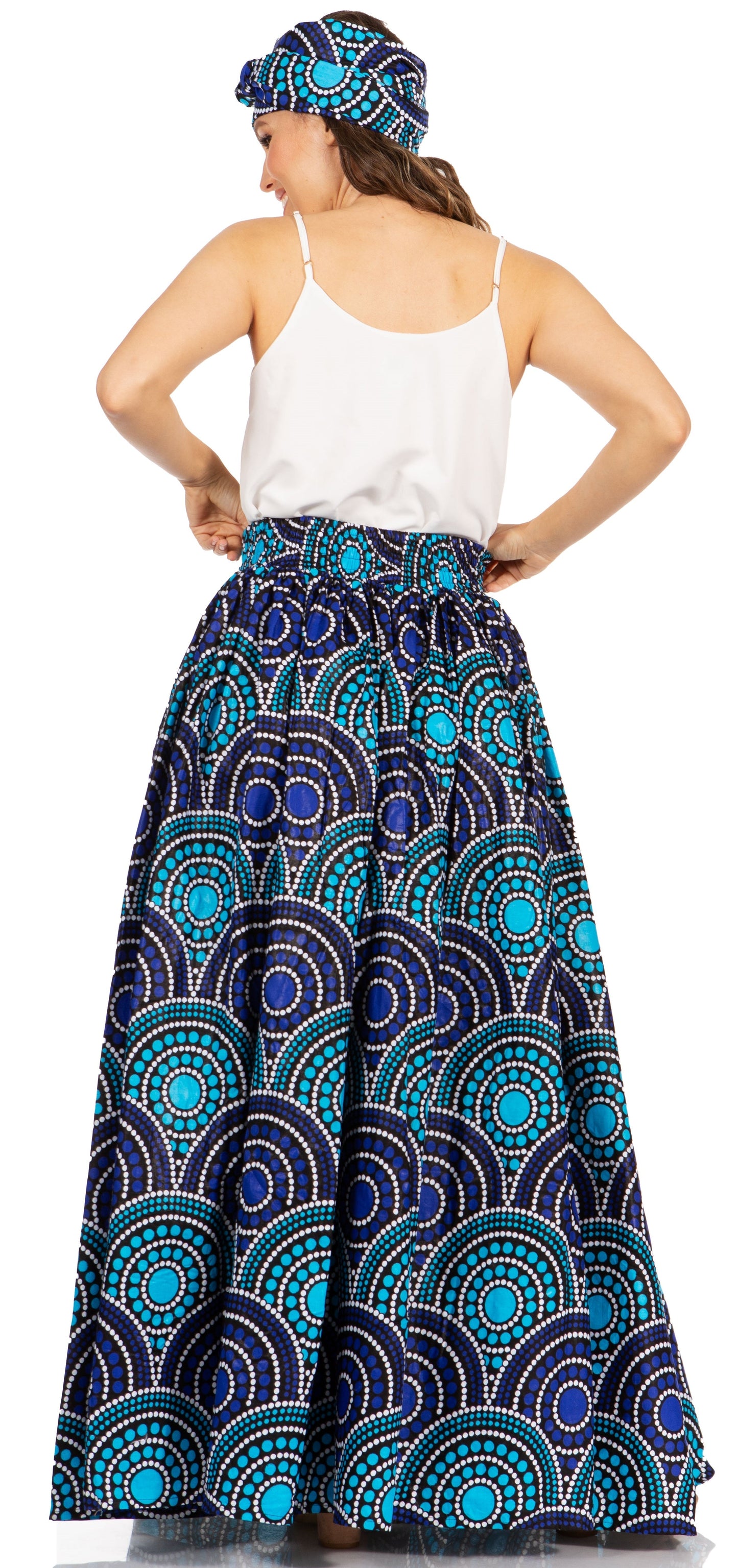 Sakkas Asma's Second Convertible Traditional Wax Print Maxi Skirt with Adjustable Straps - Concordia Style Boutique
