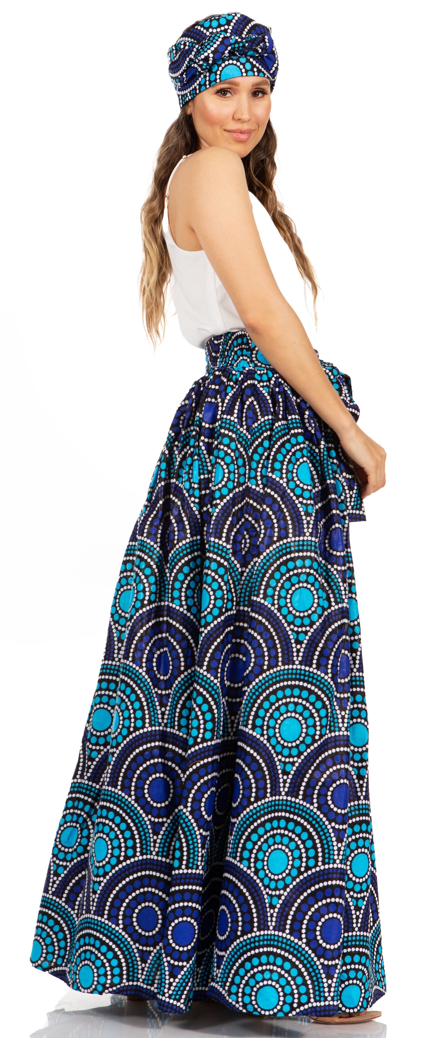 Sakkas Asma's Second Convertible Traditional Wax Print Maxi Skirt with Adjustable Straps - Concordia Style Boutique
