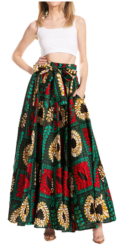 Sakkas Asma's Second Convertible Traditional Wax Print Maxi Skirt with Adjustable Straps - Concordia Style Boutique
