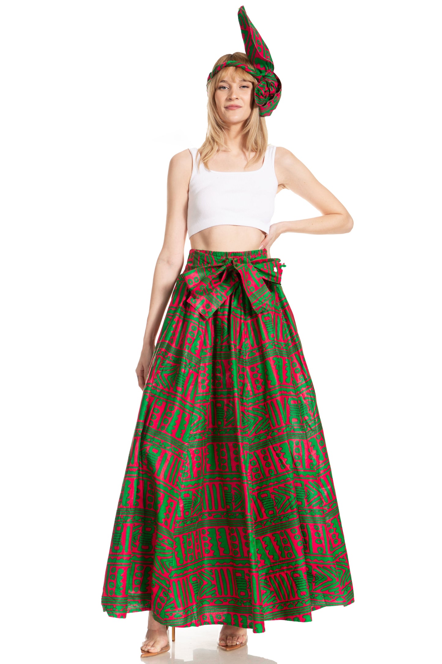 Sakkas Asma's Second Convertible Traditional Wax Print Maxi Skirt with Adjustable Straps - Concordia Style Boutique
