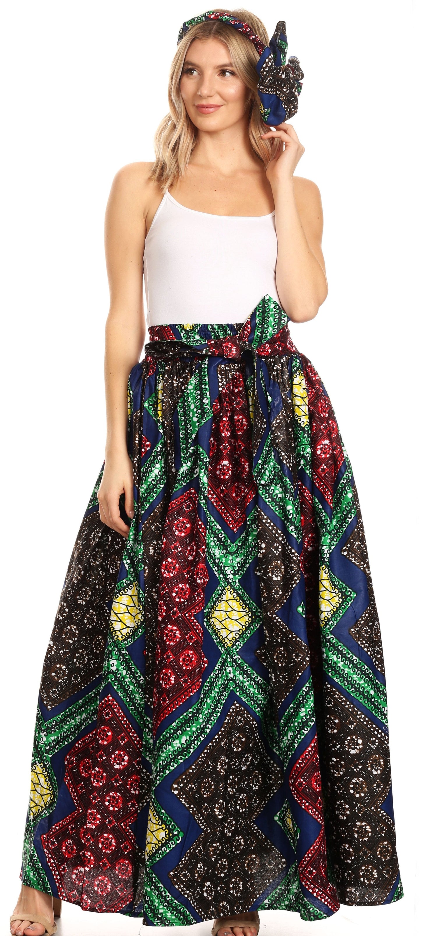 Sakkas Asma Convertible Traditional Wax Print Adjustable Strap Maxi Skirt | Dress - Concordia Style Boutique