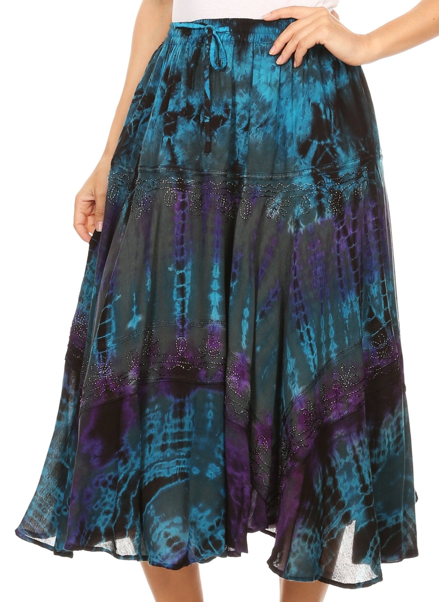 Sakkas Justina Womens Dance Midi Full Circle Tie-dye Skirt with Elastic Waist - Concordia Style Boutique
