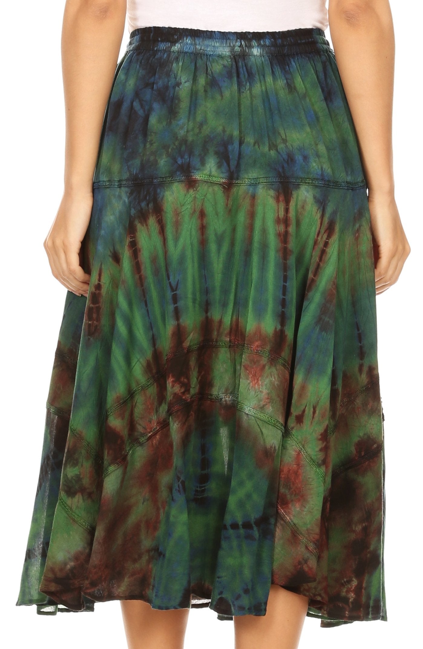 Sakkas Justina Womens Dance Midi Full Circle Tie-dye Skirt with Elastic Waist - Concordia Style Boutique