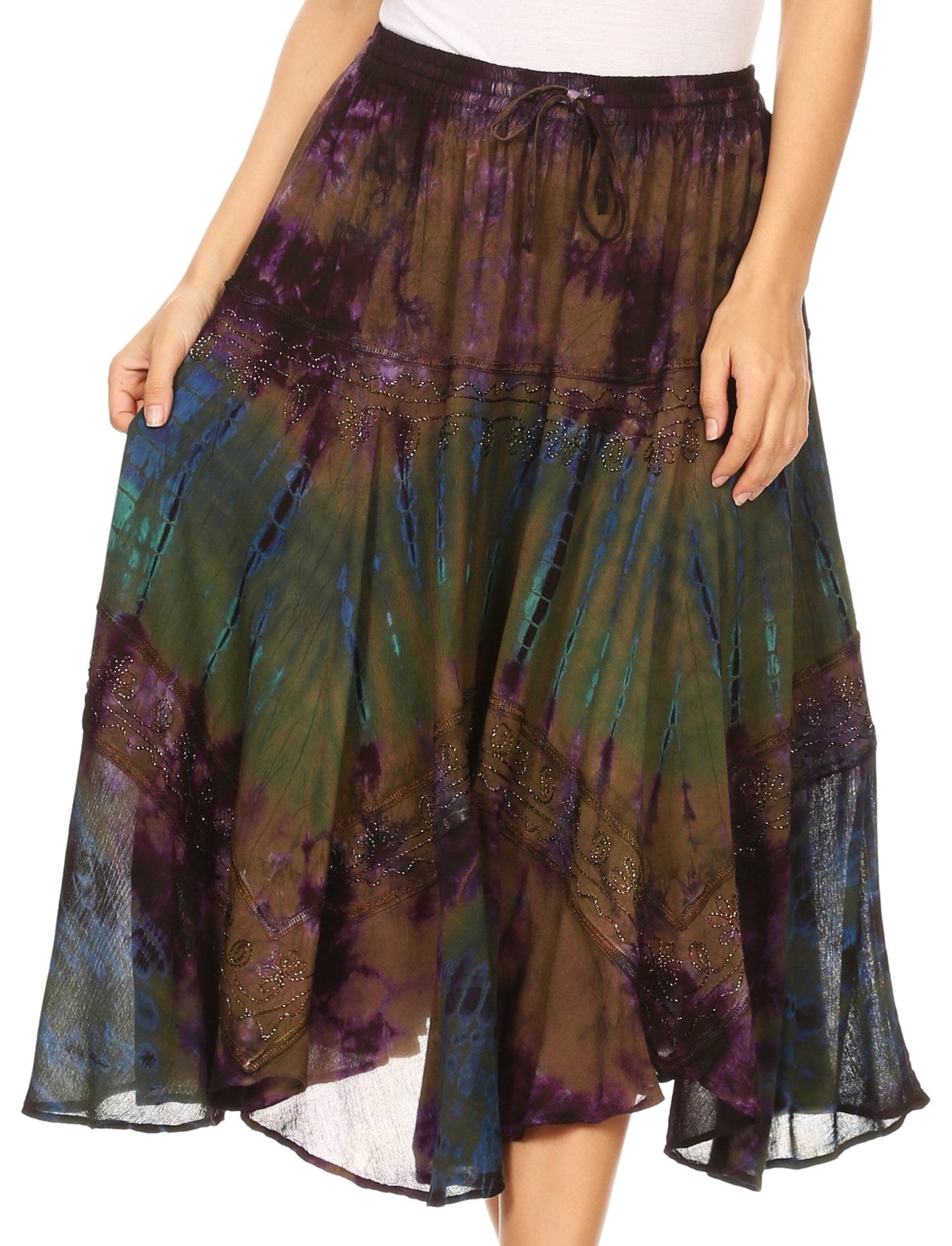 Sakkas Justina Womens Dance Midi Full Circle Tie-dye Skirt with Elastic Waist - Concordia Style Boutique