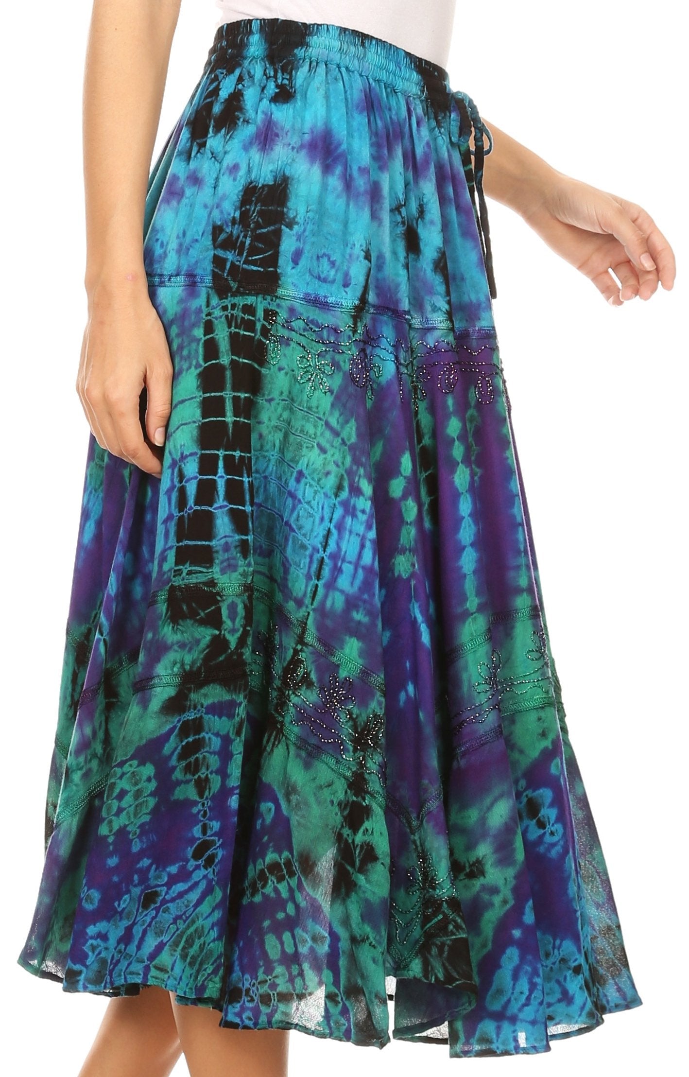 Sakkas Justina Womens Dance Midi Full Circle Tie-dye Skirt with Elastic Waist - Concordia Style Boutique