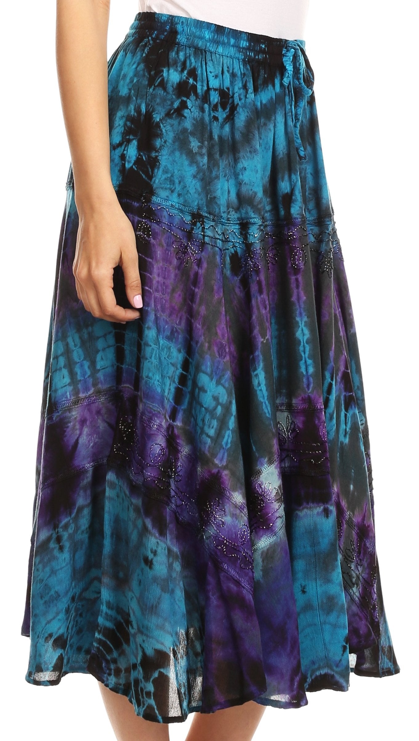 Sakkas Justina Womens Dance Midi Full Circle Tie-dye Skirt with Elastic Waist - Concordia Style Boutique