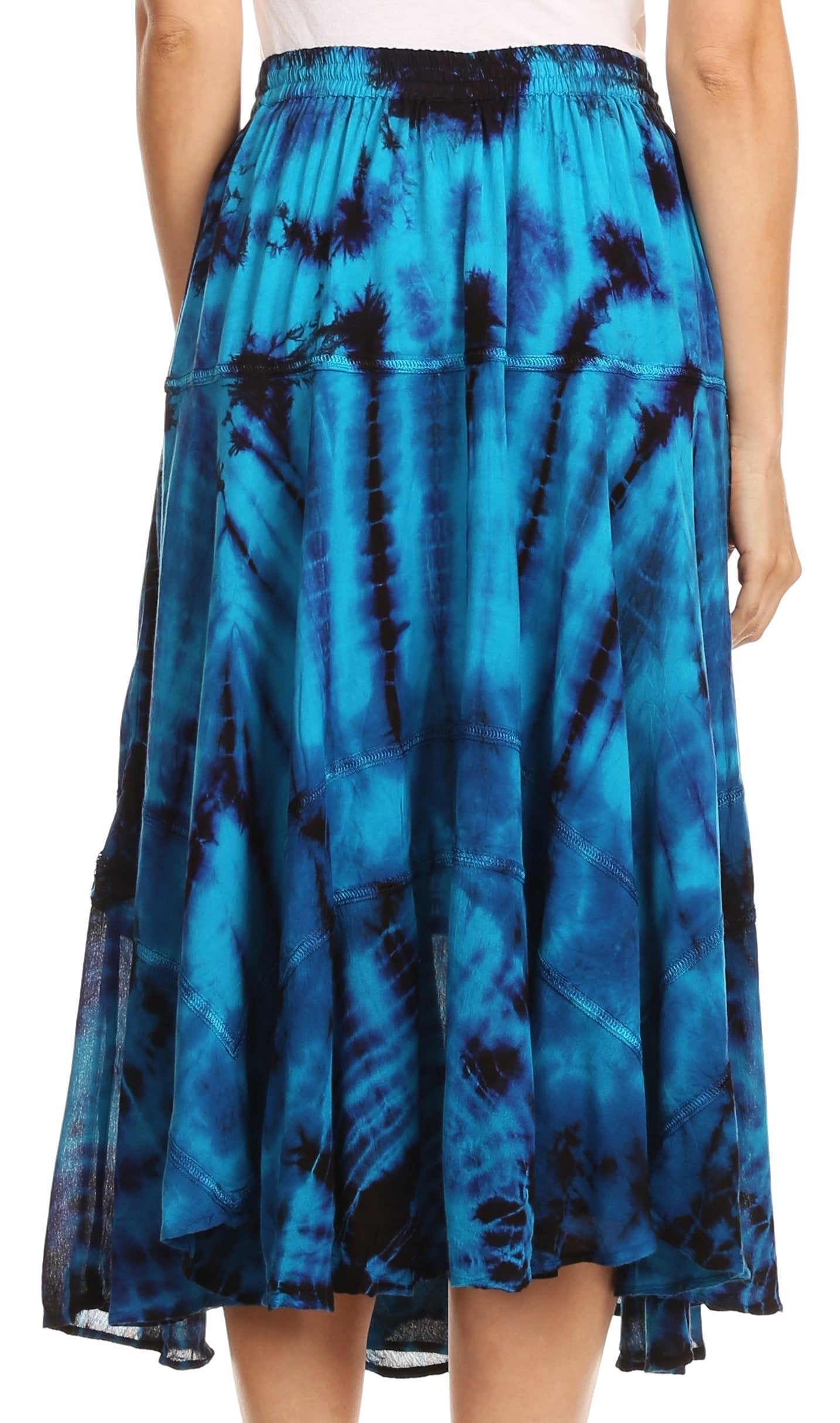 Sakkas Justina Womens Dance Midi Full Circle Tie-dye Skirt with Elastic Waist - Concordia Style Boutique
